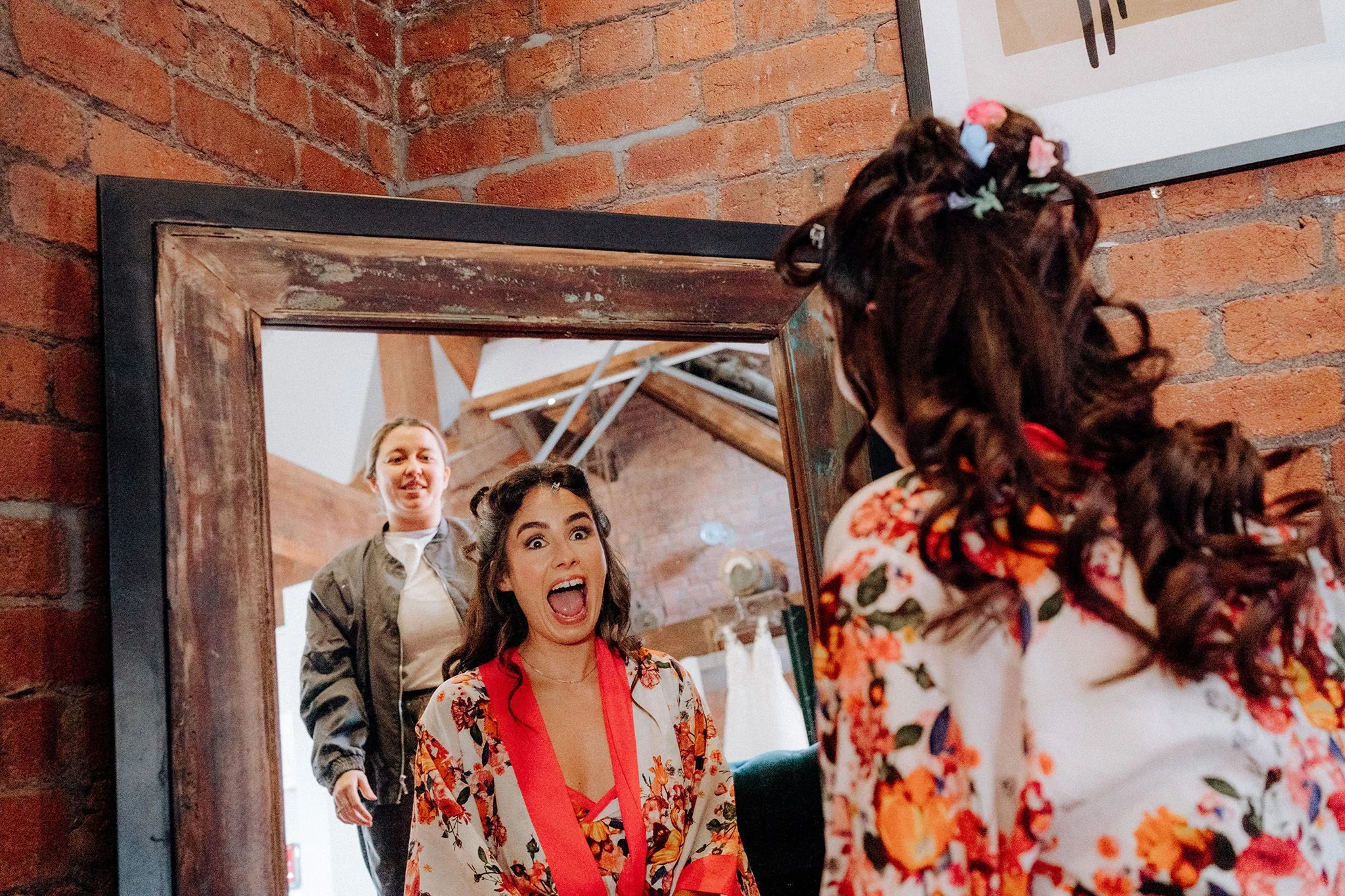 happy bride on morning of her wedding in liverpool