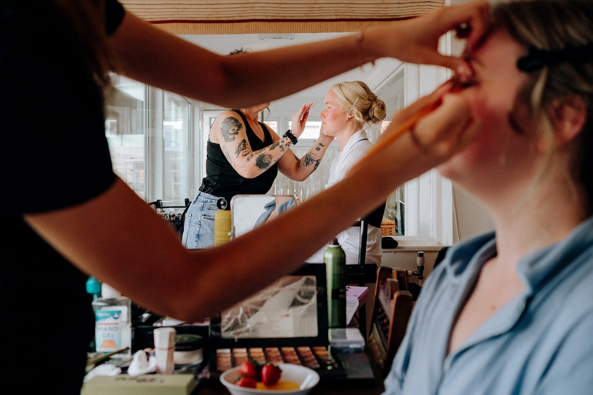 bride getting ready at home, crosby beach wedding