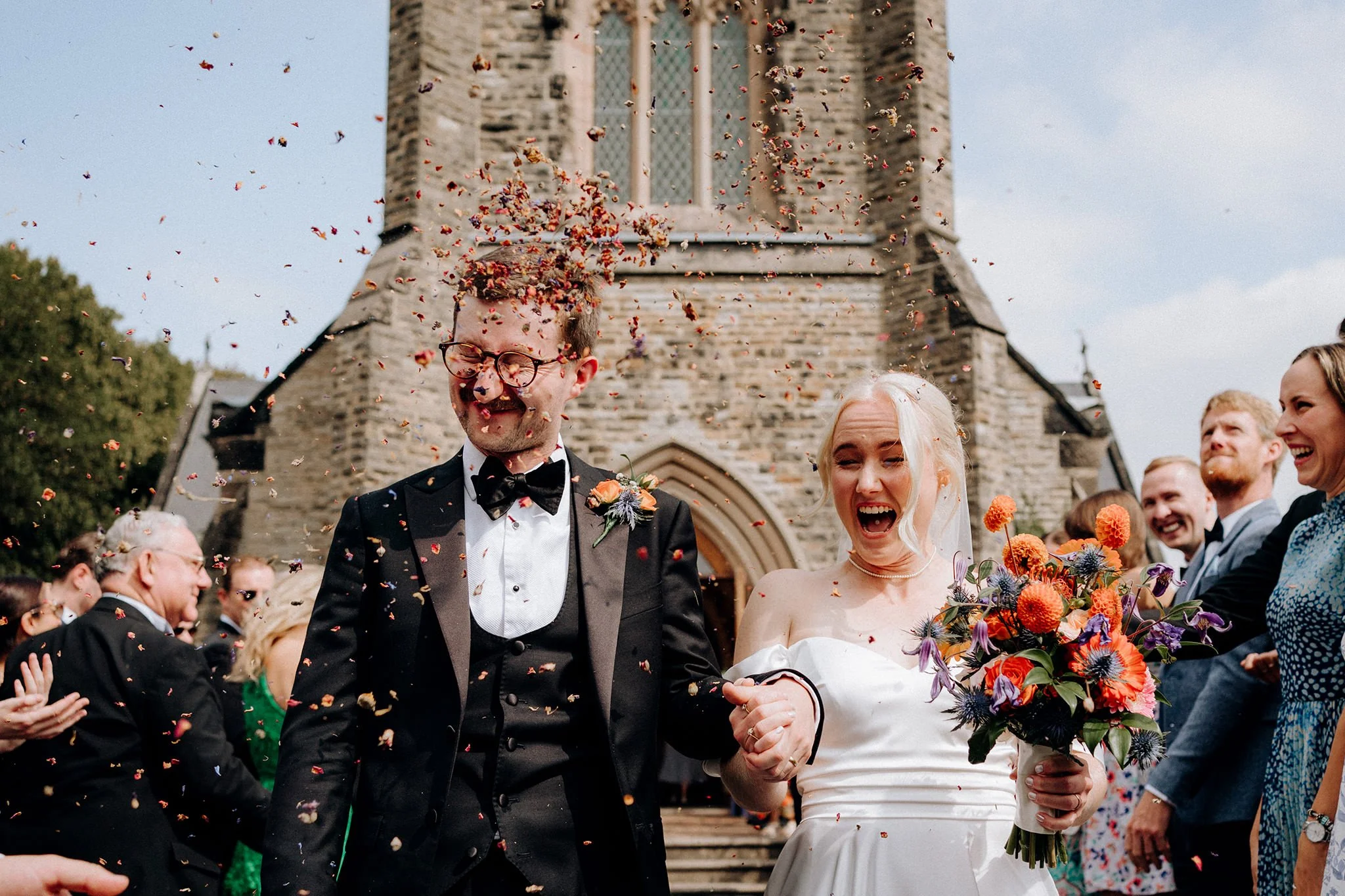 confetti at st lukes church in crosby