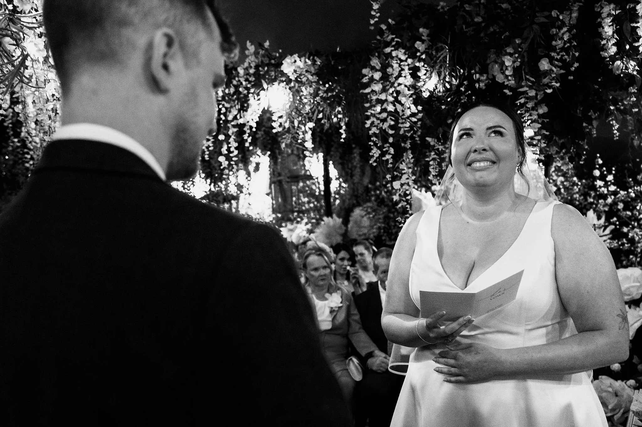 bride during vows at the black friar salford