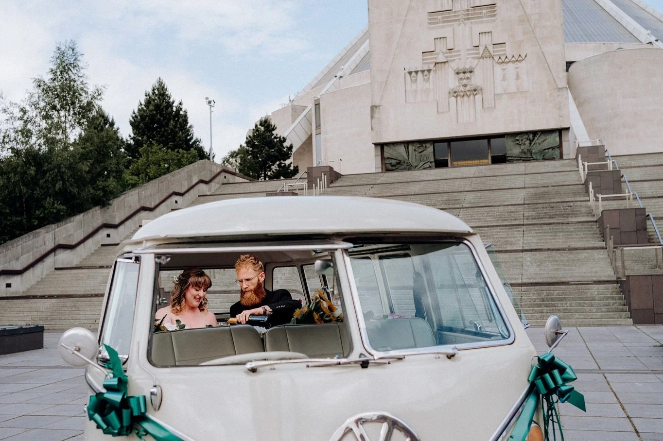 Congratulations Laura and Liam, who were married in the Lutyens Crypt at @liverpoolmetropolitancathedral last Friday, before making their way across Liverpool in a classic VW Camper from @bohobridesweddingcars and heading to @city_wine_bar for a meal