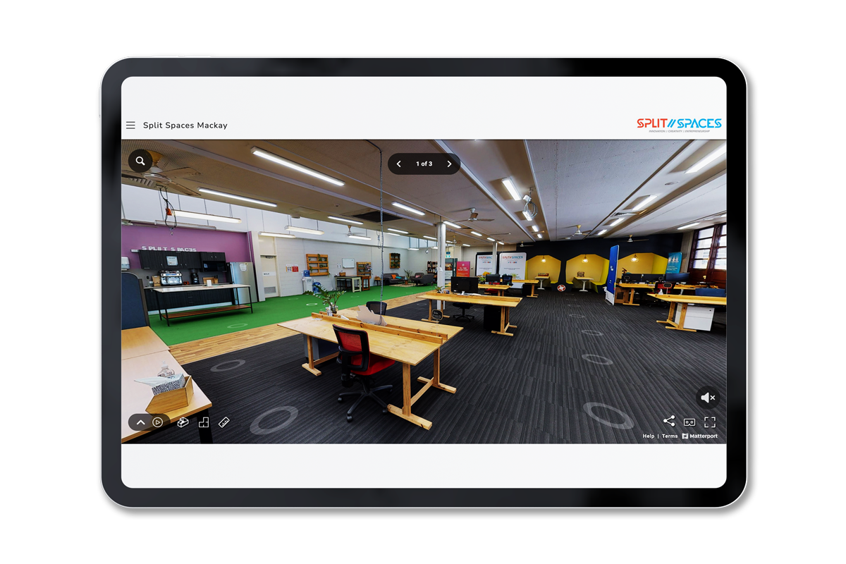 A Realty Plans commercial 3D Scan displayed on iPad