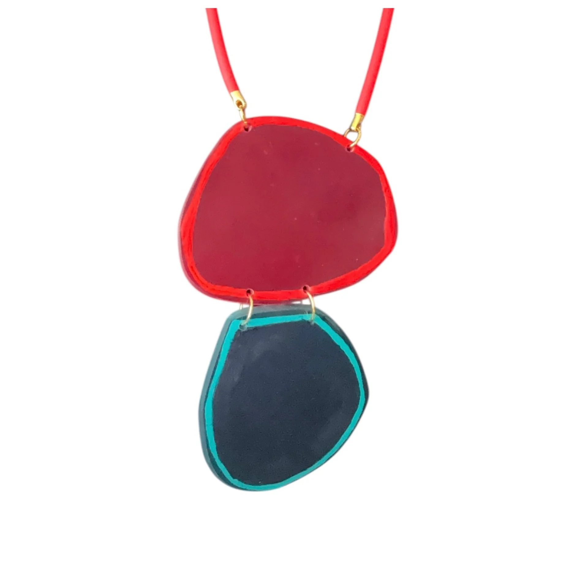Red+Teal Circle Pendant Necklace