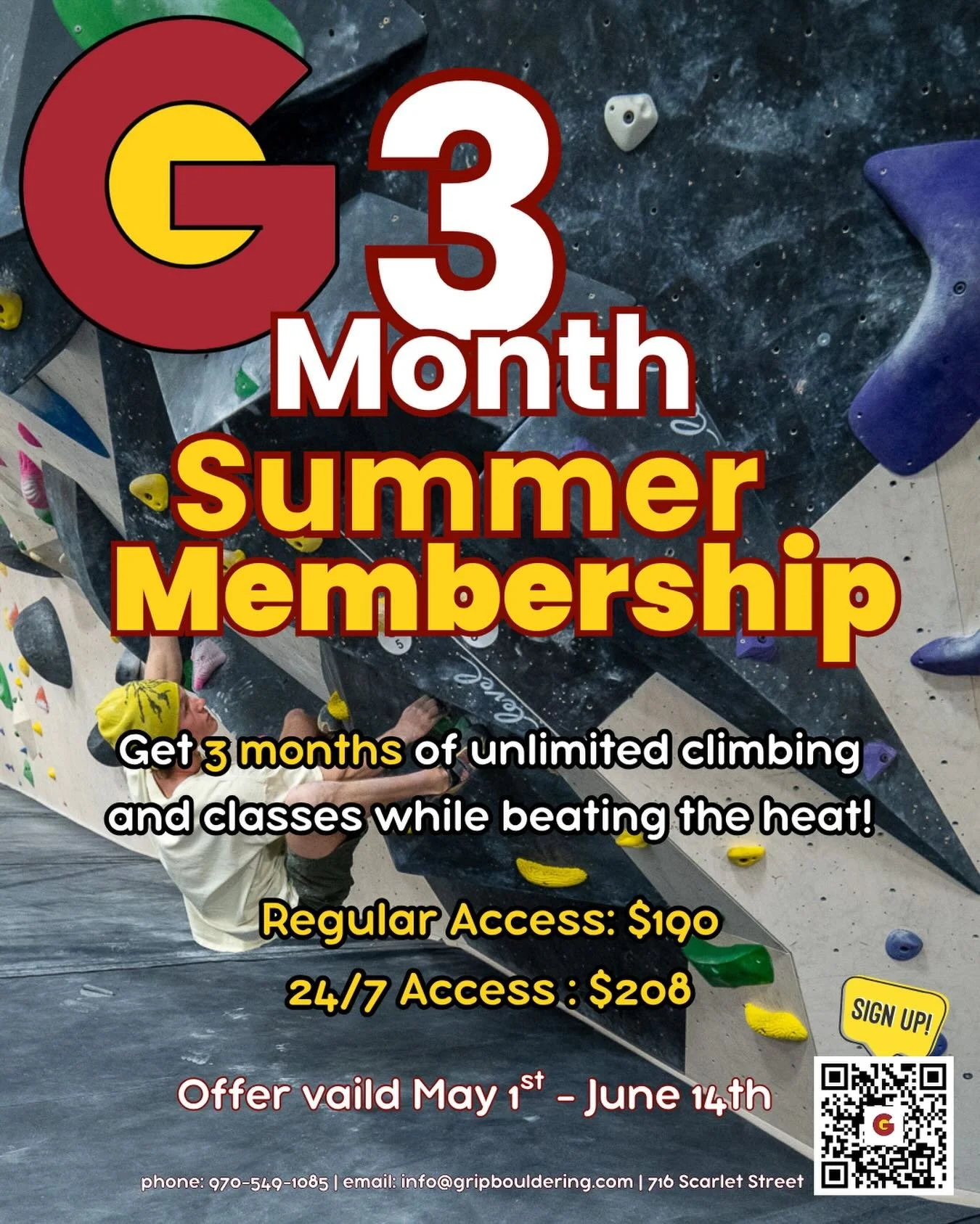 Summer is coming&hellip; beat the heat with a super deal to cool down and climb ☀️🧗

Grab a Grip 3 Month Summer Membership and climb all season long without melting into the couch or off the wall! 

🔥 Unlimited climbing + classes
🗓 Valid May 1st &