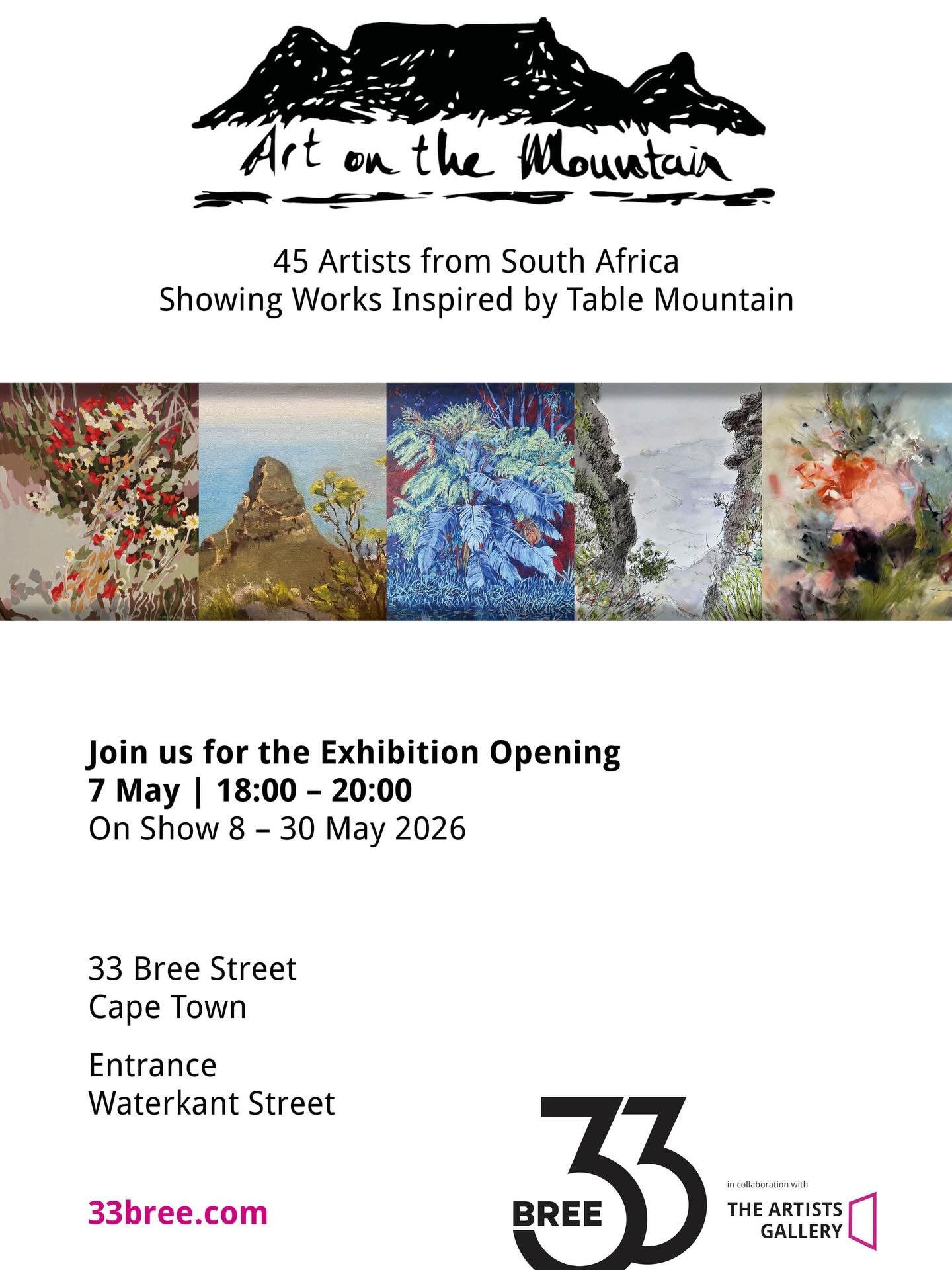 Here is the information about our group exhibition at 33BREE: Art on the Mountain!

Every artist in this exhibition took the @tablemountainca up to the top of Table Mountain and joined @hermien_art to create artworks inspired by the stunning scenery.
