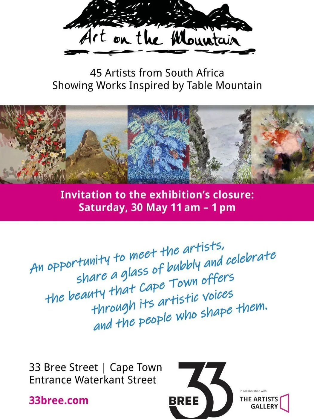 Just one week left for the wonderful Art on the Mountain exhibition at 33BREE with @artistsgallery_capetown 🎨🎉🎨

We will be gathering at 33BREE on the closing day - this Saturday 30 May - for a walkabout with the artists. I will be there! 

Please
