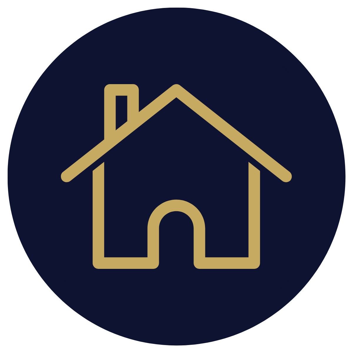 Icon of a house with a gold outline on a dark background.