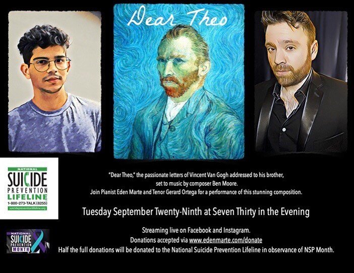 I&rsquo;m so thrilled to be performing this project with @tenortantrum (second one this month, I like this guy!) 

The composer set music to a series of heartfelt letters highlighting Van Goghs uncertainty about his worth as an artist and his mental 