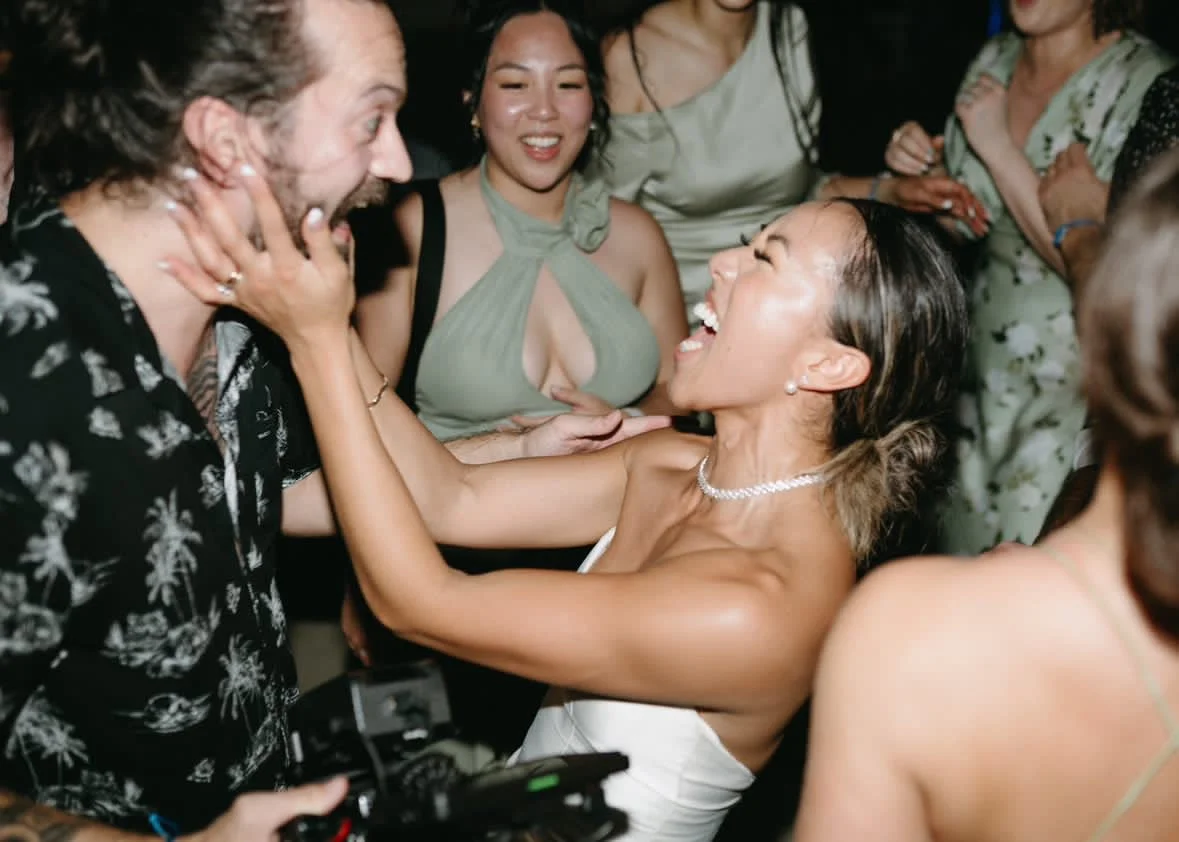 Really excited bride at her party with Vancouver Wedding Videographer Grey House Visual