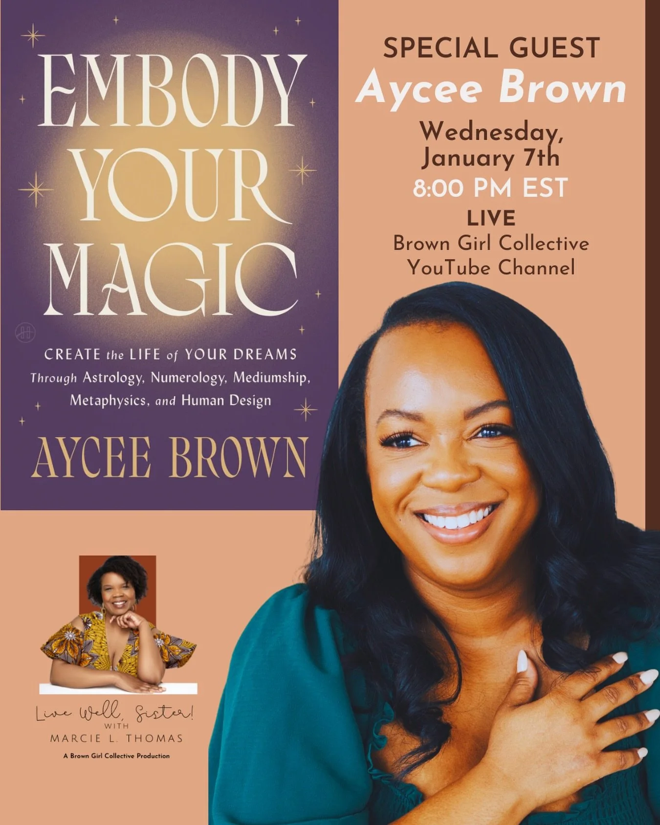 Join me tonight on the @browngirlcollective #youtube channel. We are talking about my new book #embodyyourmagic tonight at 8:00 PM EST #astrology #numerology #humandesign
