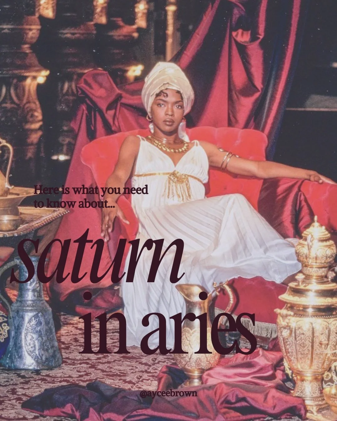 Saturn enters Aries on February 13th for the first time since 1996, and I need you to actually pay attention to this one.

The last time Saturn was in this sign, Lauryn Hill dropped Miseducation at 23 years old and has been eating off that ONE album 