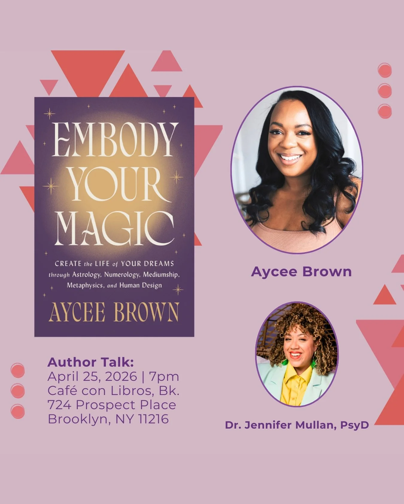 Come see me in Brooklyn on April 25th I&rsquo;m sitting down with my boo Dr. Jennifer Mullan of @decolonizingtherapy at @cafeconlibros_bk in Crown Heights to talk about everything Embody Your Magic. 

📍Cafe con Libros &middot; 724 Prospect Pl, Brook