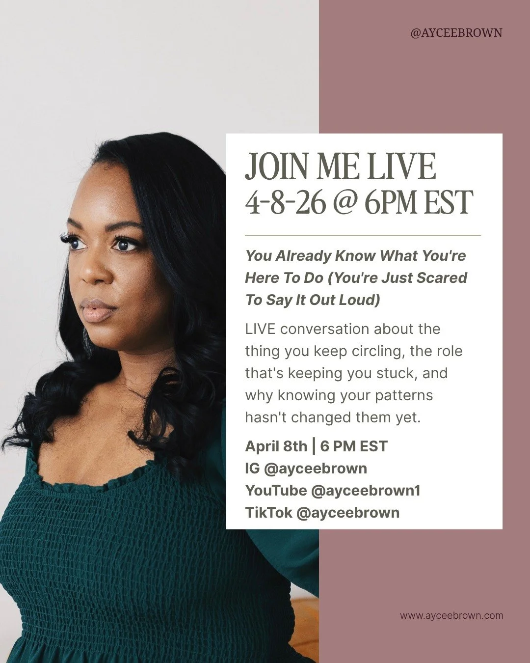 Here's what I know about you.

You're not confused about your calling. You're terrified of it.

You've had the downloads and the knowing. The thing that keeps tapping you on the shoulder, no matter how many times you try to be practical about your li