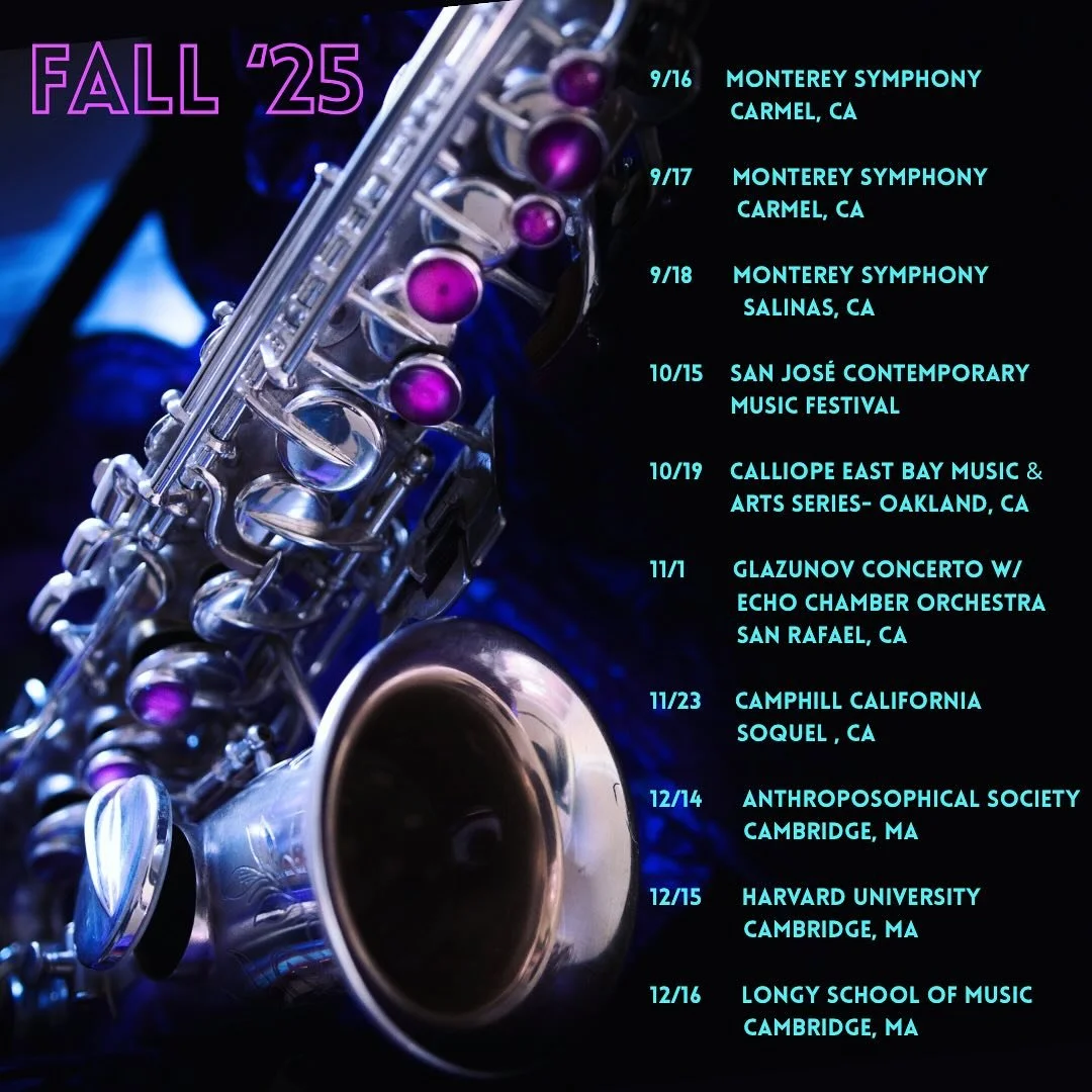 Looking forward to a busy Fall with lots of New Music and some classics like Glazunov! 
Premiere performances of works and new versions  by Marc Mellits and Gabriella Lena Frank works by other good friends Juan Sebastian Cardona Ospina, Karalyn Schub