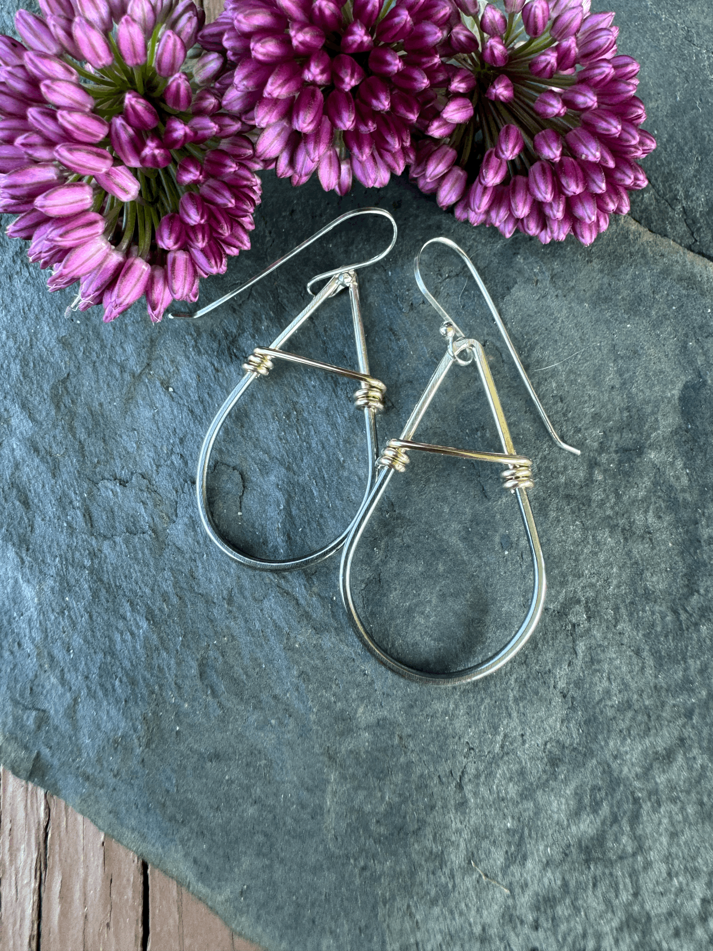 Sterling silver, oxidized silver and 14K GF teardrops on sterling ear wires.