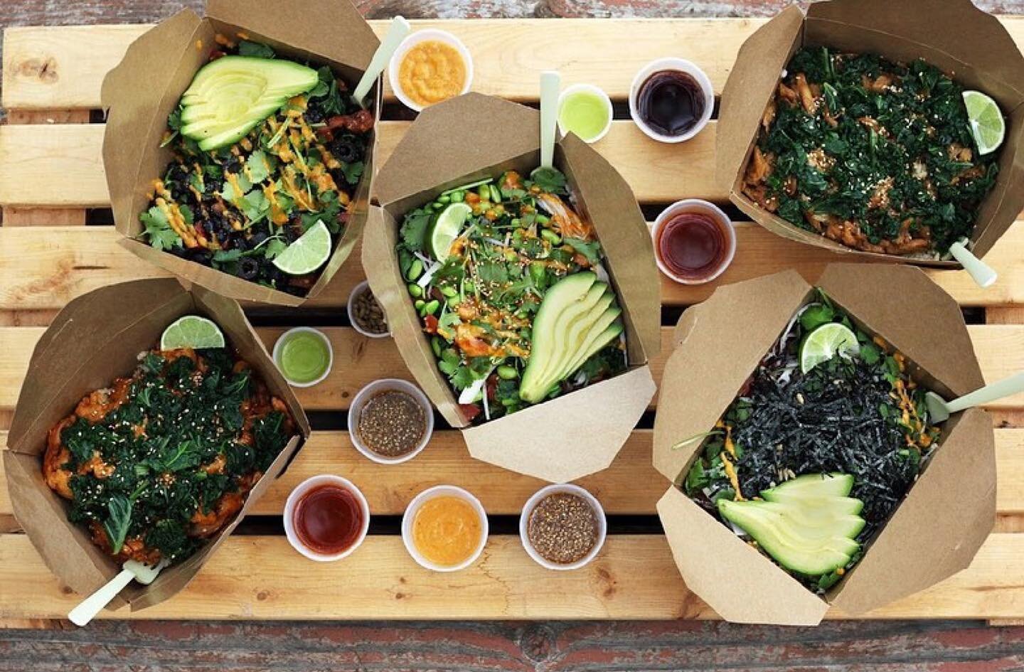 Join us for lunch today! 🌱 Goodness like this delicious spread from @veggiebowlpdx awaits. #Corner14 #OregonCity