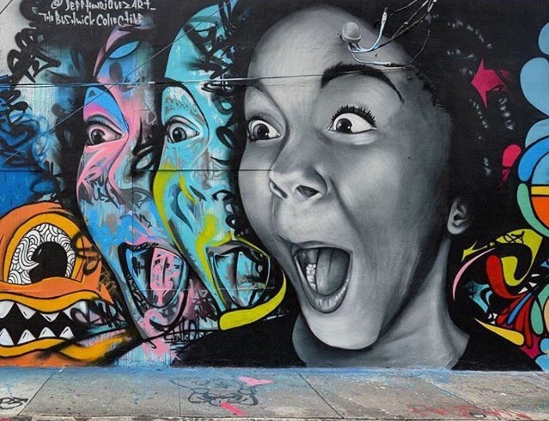 Happy ShockSpraypaint on wall for Bushwick Collective.  Wynwood, Miami 2017