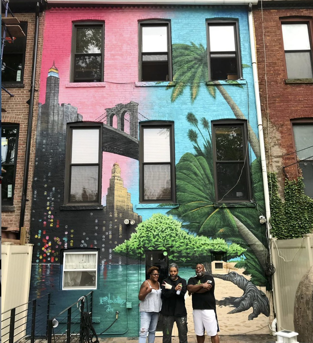 New York Meets Aruba Spraypaint on wall, Brooklyn NY 2019