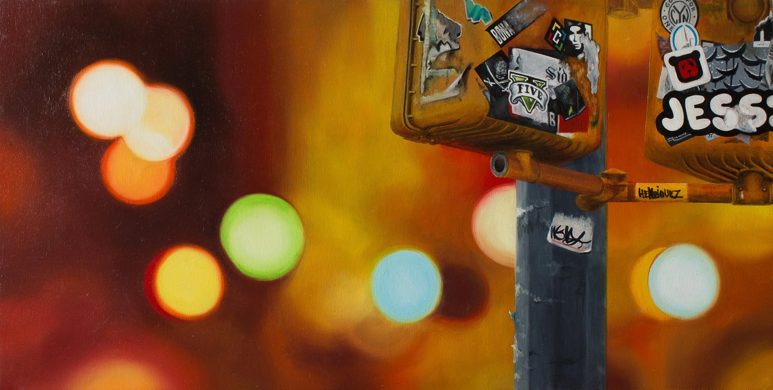 “Night moves #2” 2016 
10” x 20” oil and aerosol on canvas