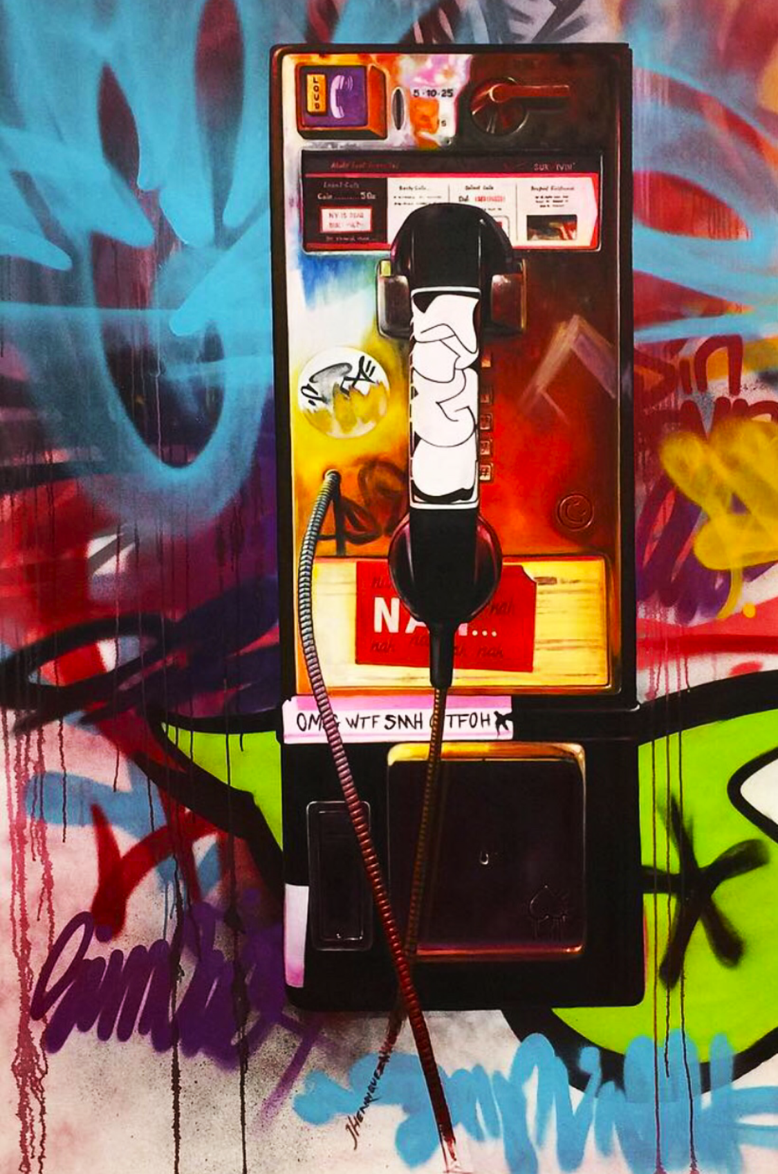 “The number you have dialed…” 2019 
48” x 60” oil and aerosol on canvas