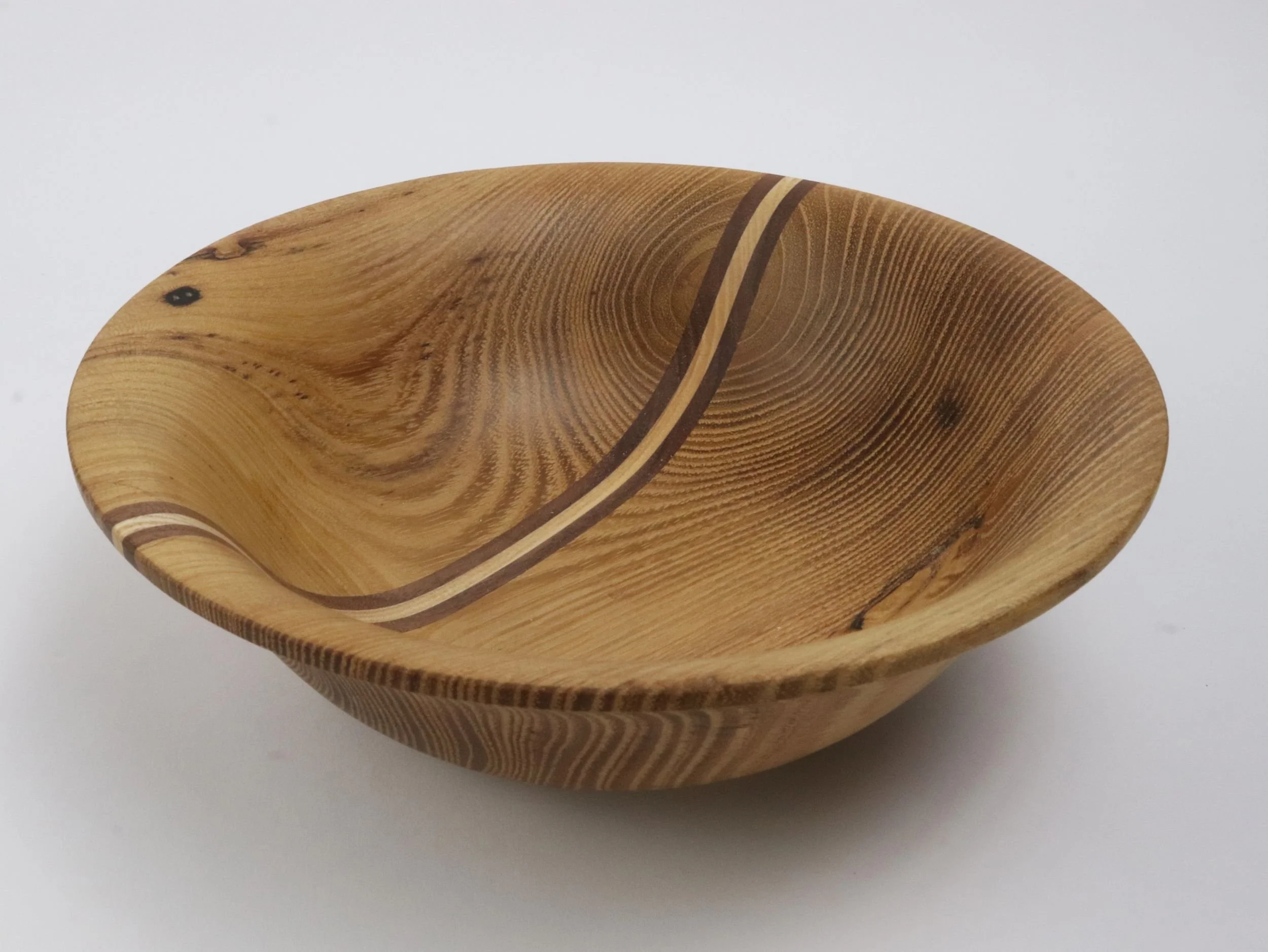 Top View of Locust wood bowl with maple and wlanut stripe