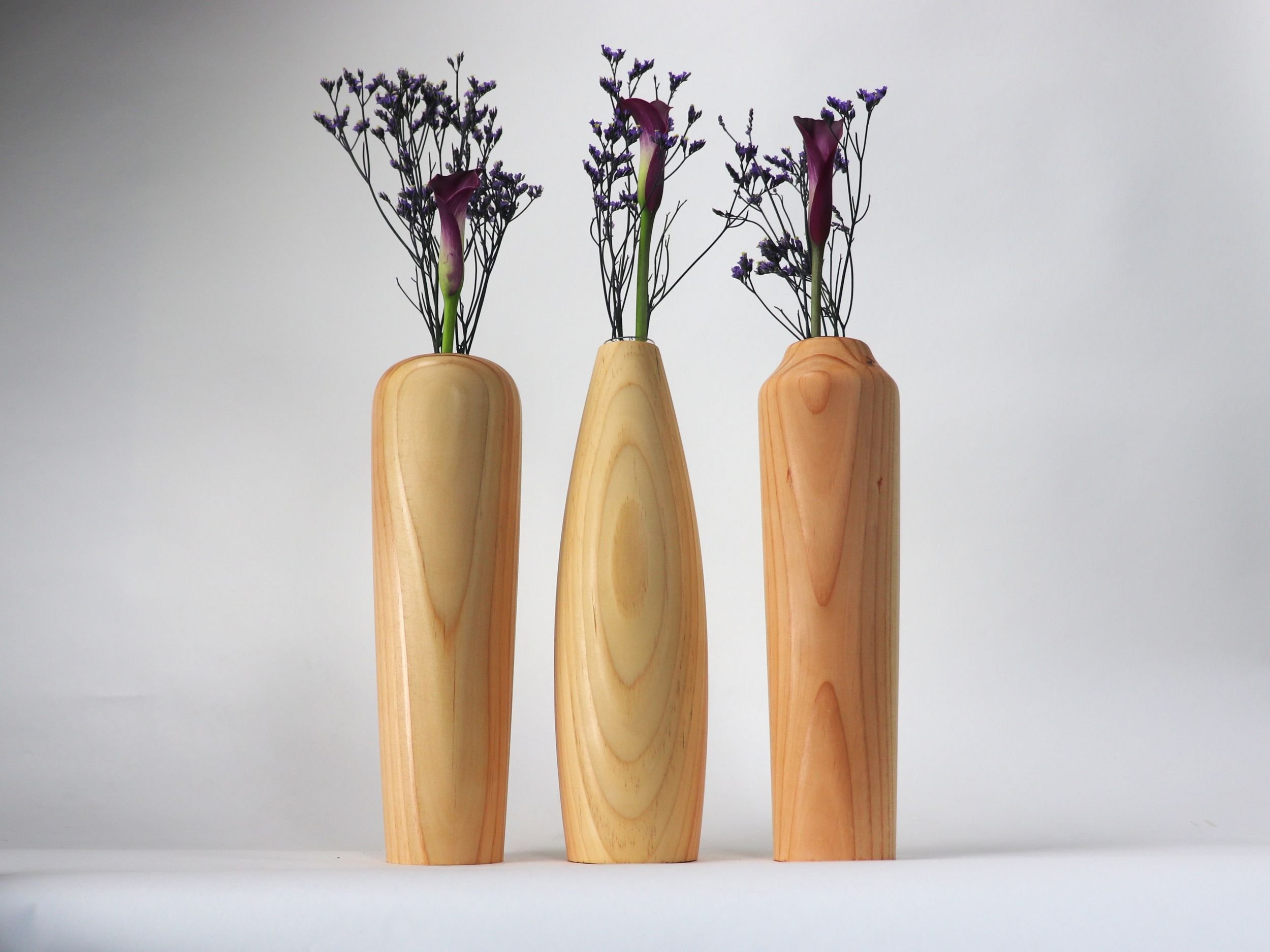 Handcrafted Wood Tall Bud Vase with Glass Insert - Minimalist Home Decor