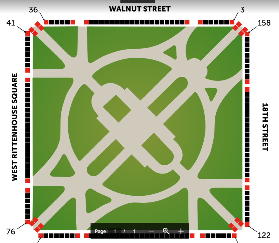 Rittenhouse Square booth map for Fine Craft Show May 2024
