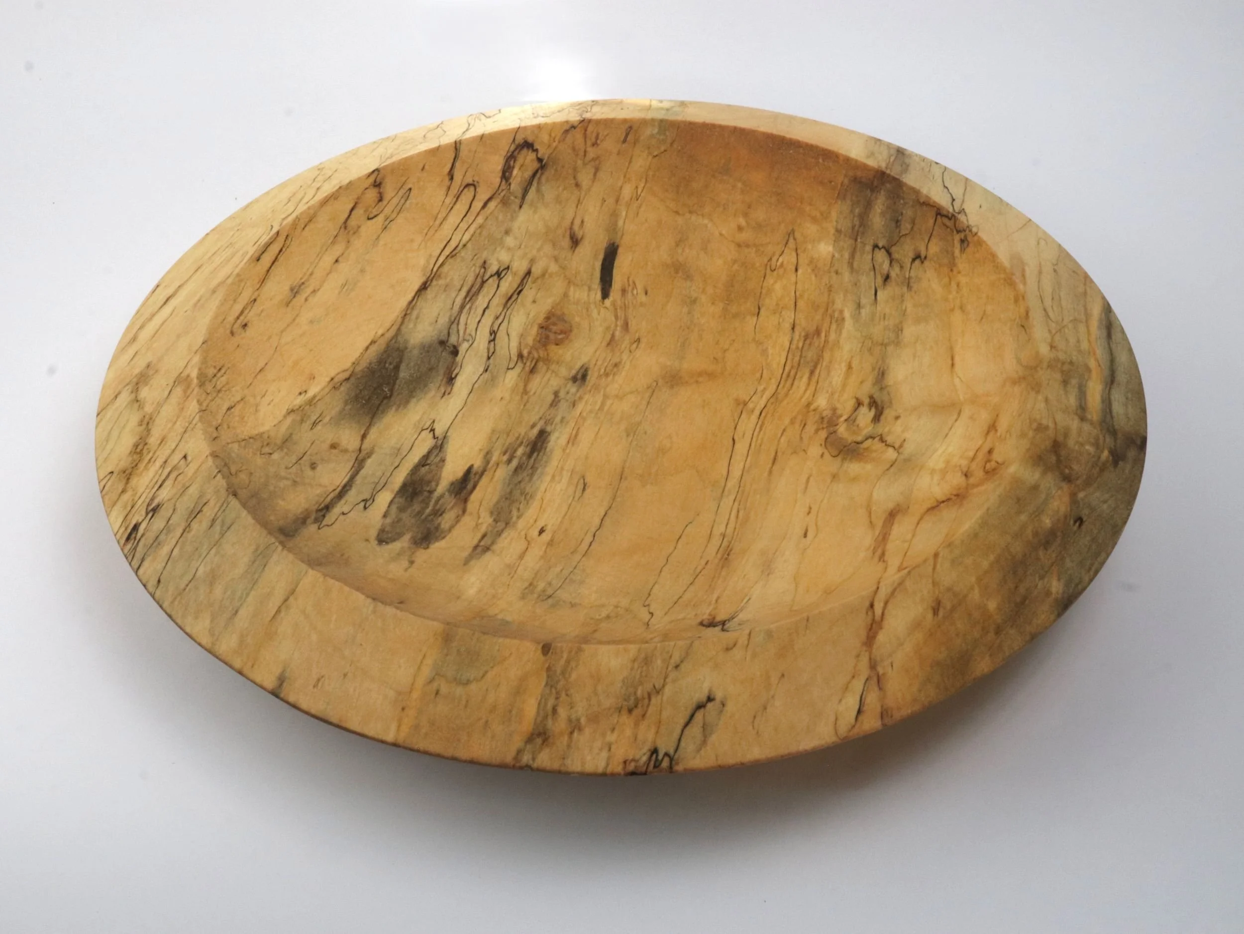 top view of spalted maple serving bowl; decorative and functional