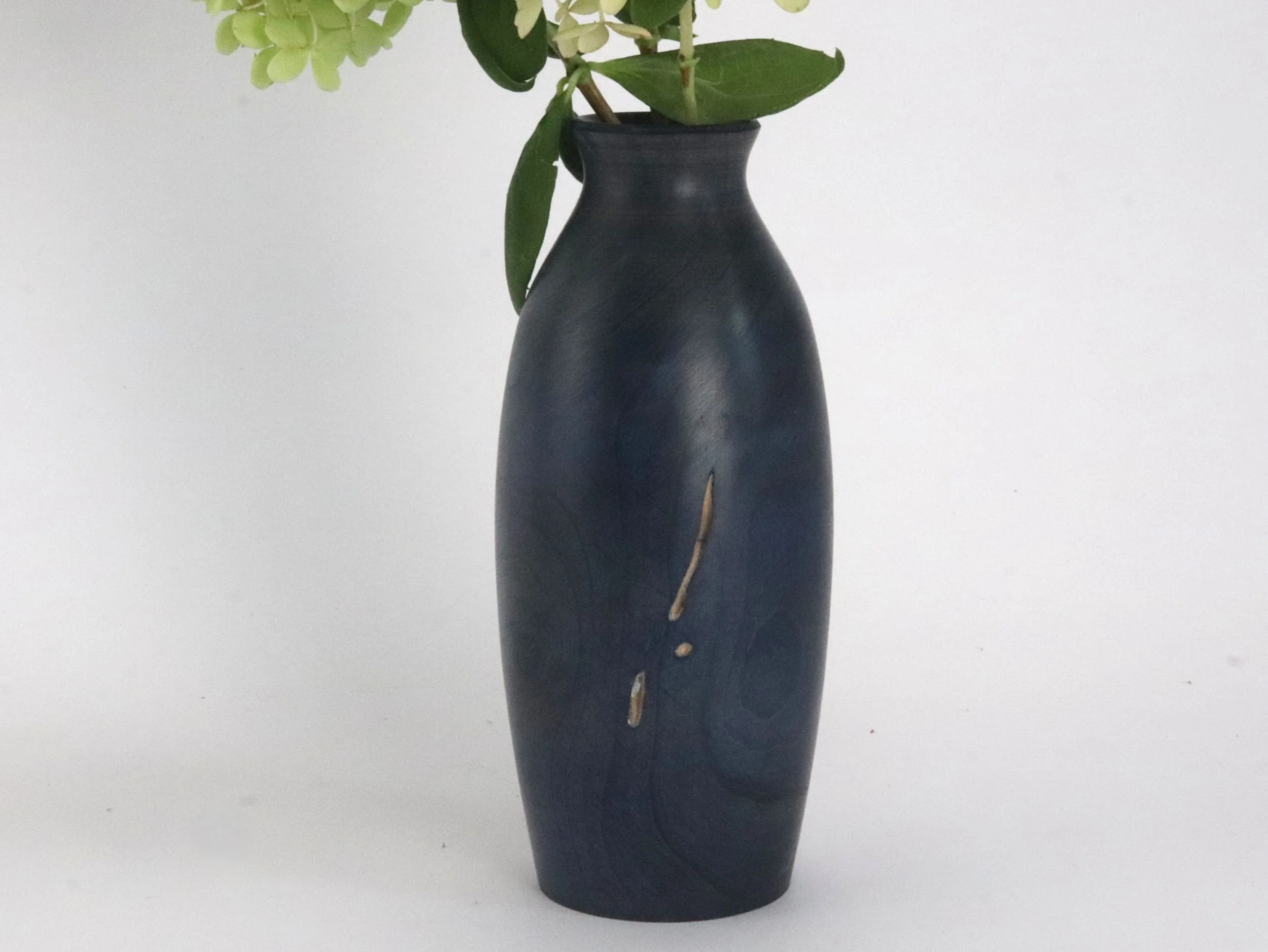 Handmade Navy Blue Maple Vase with Ambrosia Beetle Markings - One of a Kind