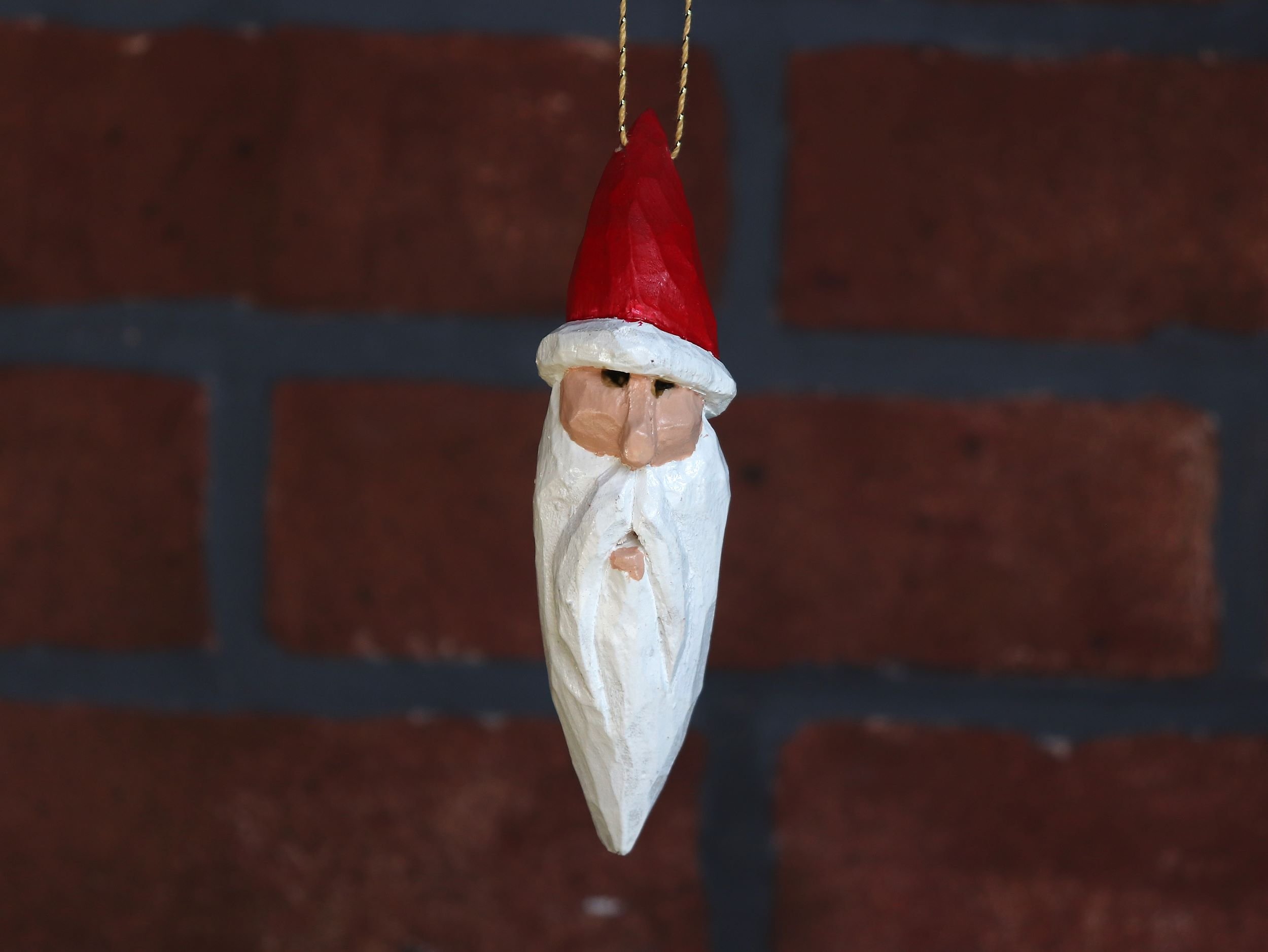 Santa aka Father Christmas Ornament - Hand carved and painted
