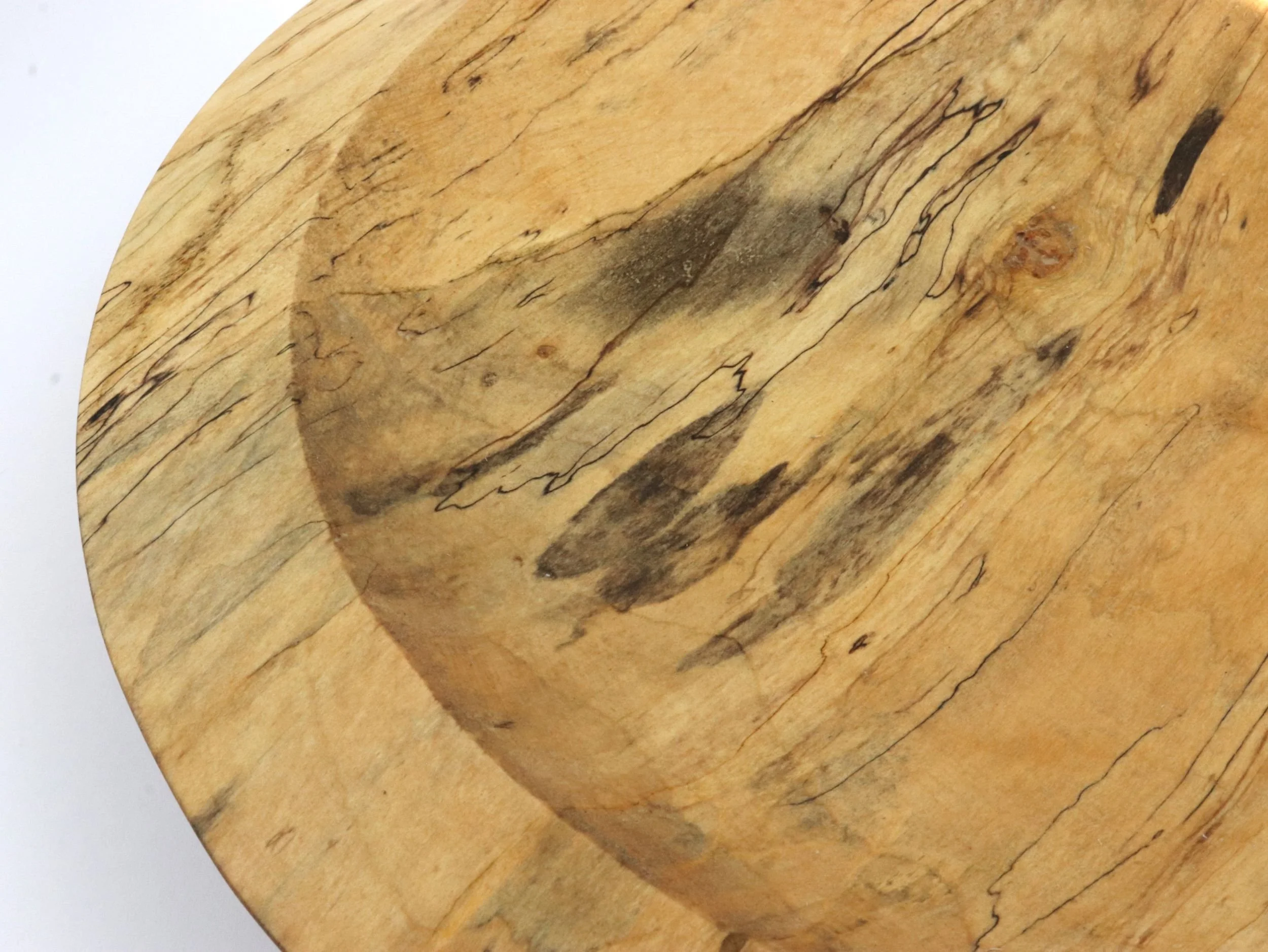 close up of spalting on food safe handcrafted maple bowl