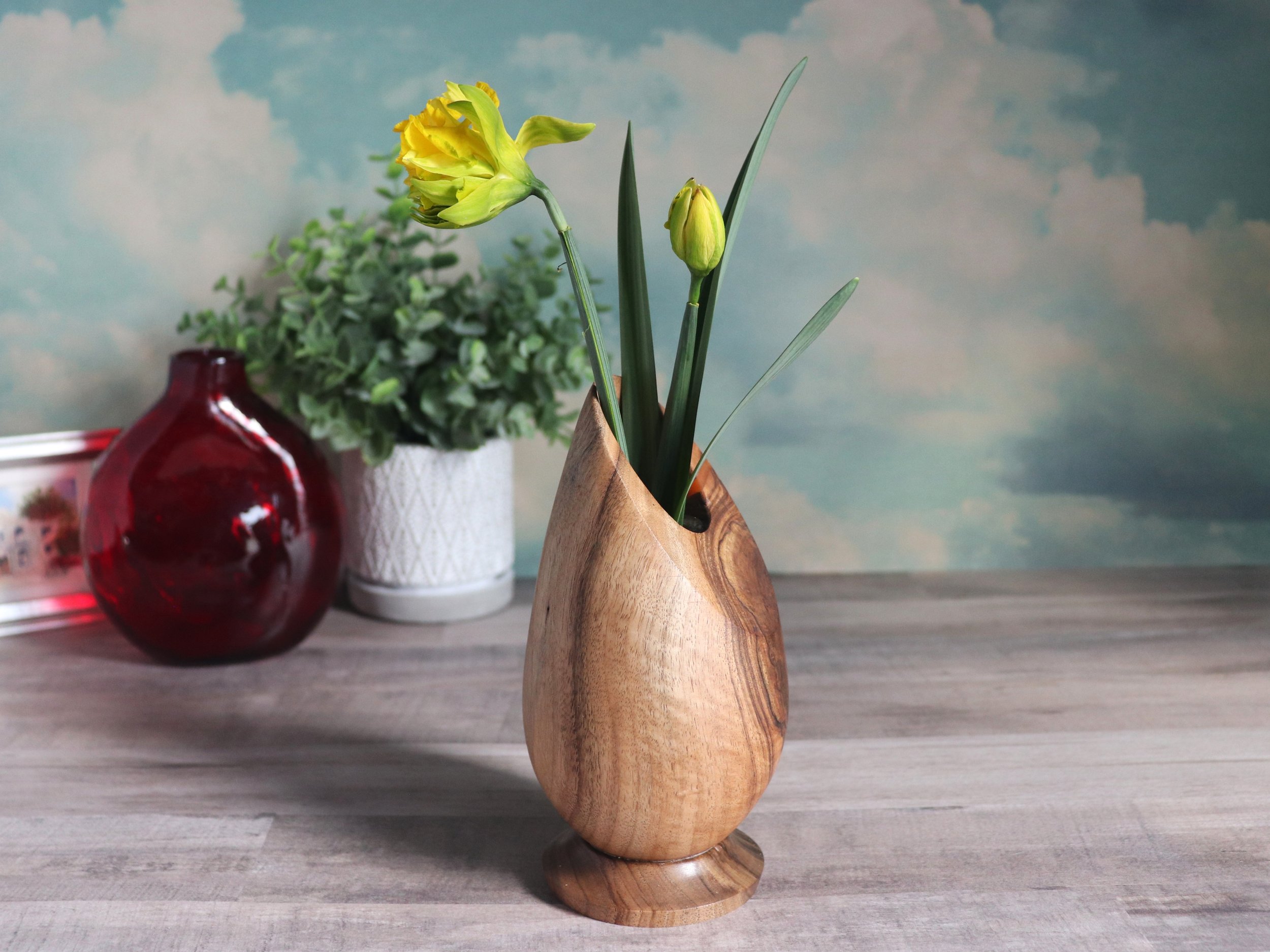 Handcrafted Walnut Bud Vase with Removable Glass Liner