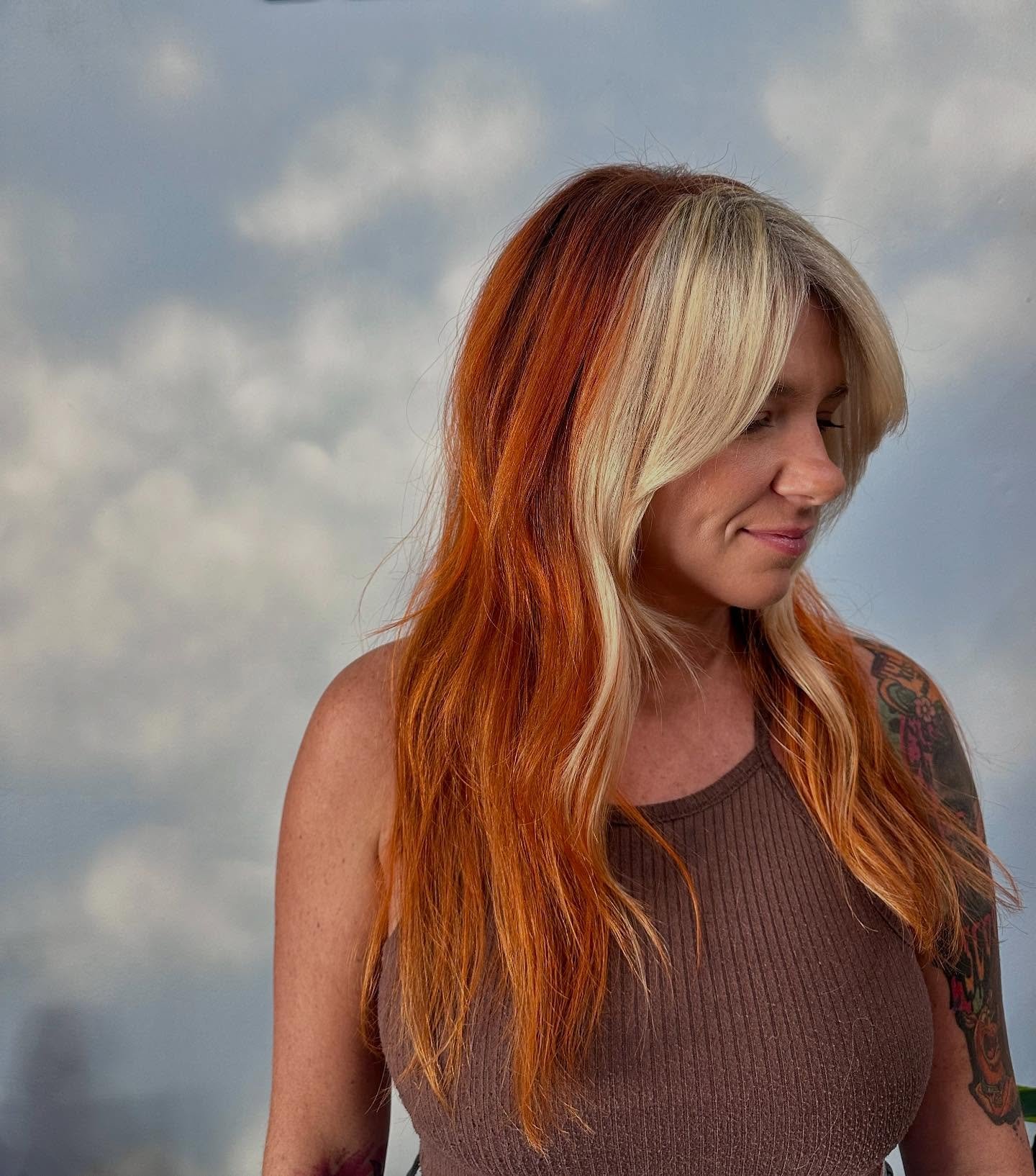 Bright color blocking and haircut by Kimmi