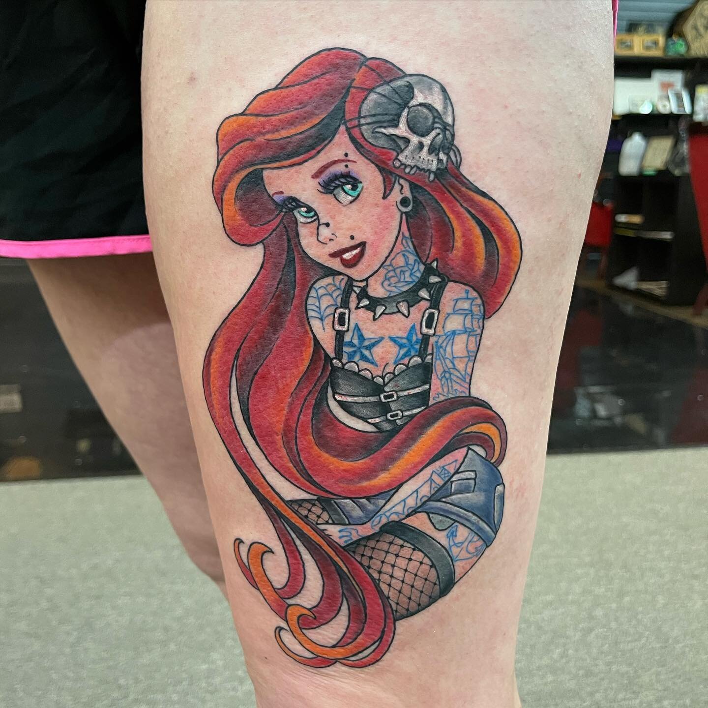 Love love love doing these Disney punk tattoos! I&rsquo;m a bit back logged so a bunch of things will be coming through thanks for looking ✍️✌️😁 #disney #disneypunk #punk #punktattoo #disneytattoo #punkprincess #girlswithtattoos #colortattoo #tattoo
