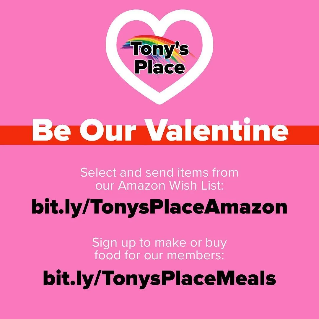 💘 will you be our Valentine?

Links below to help our LGBTQ+ members experiencing homelessness:

bit.ly/TonysPlaceAmazon
bit.ly/TonysPlaceMeals

💓

@tonysplacehouston