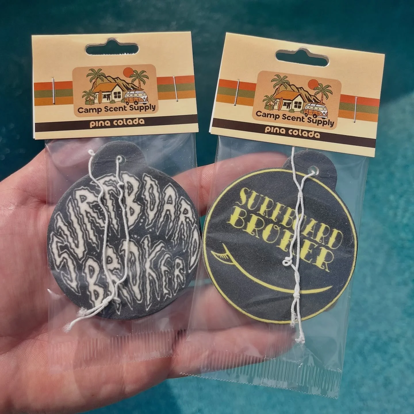 New branded air fresheners created with @surfboardbroker 🏄&zwj;♂️🌊 

Both in pina colada scent and ready to hang 🤙🏻🥥

#surfboardbroker #campscentsupply #surfshop #surfbrand #surfaccessories #surfboard #custommerch  #oceanalley