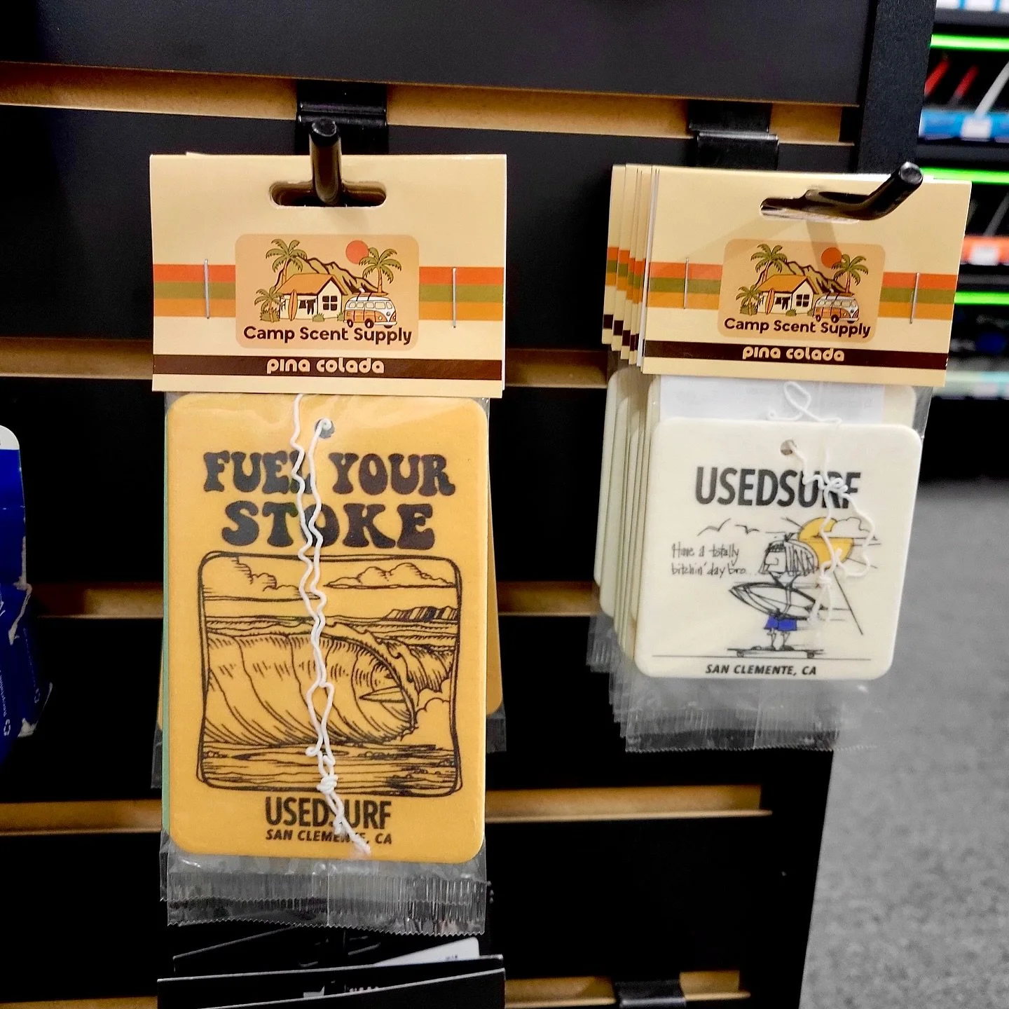 Custom @usedsurf air fresheners are here! Stoked to collaborate and bring their branding to life 🤙🏻🌊

#usedsurf #surfshop #custommade #surfbrand #campscentsupply
