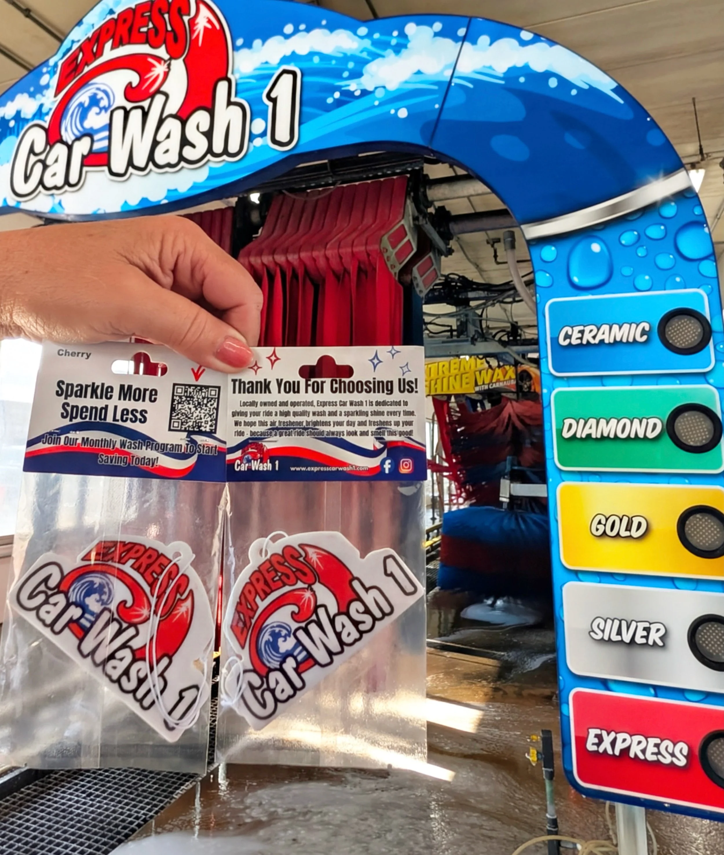 Brand new custom air fresheners for @express.carwash.1 🧼🫧🚗

Looking for custom air fresheners for your wash? We offer custom designs, scents, and flexible quantities. Contact link in bio!

#carwash #carwashday #airfreshener #carwashtime #cardetail