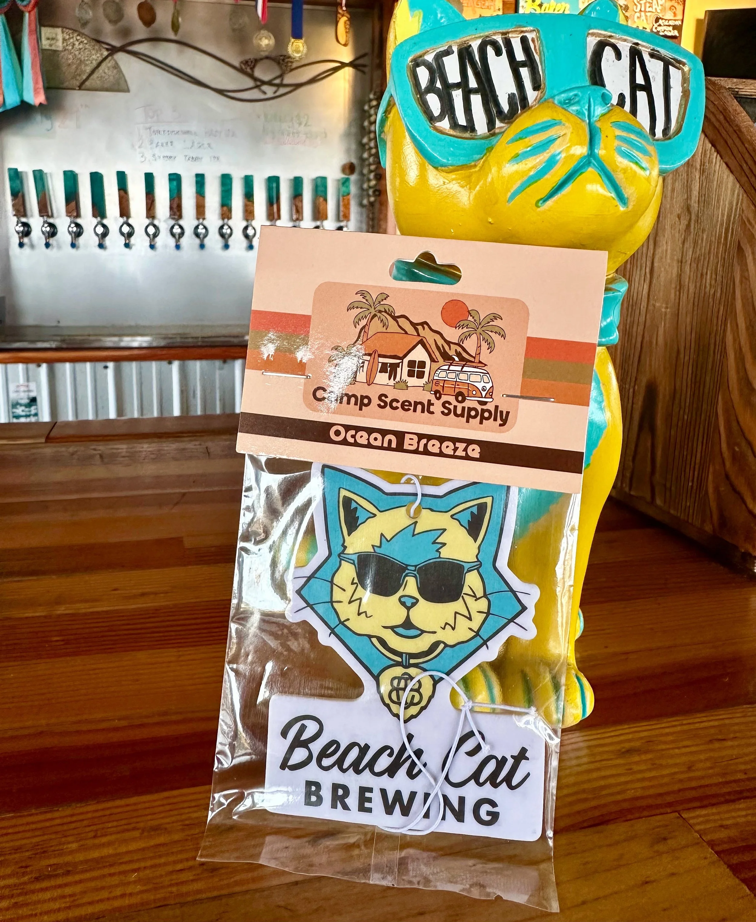 New arrivals at the @beachcatbrewing.bbay taproom custom air fresheners now available 🌊🍺 Grab yours next time you&rsquo;re in!

#beachcat #brewing #brewerymerch #craftbeer #custommerch