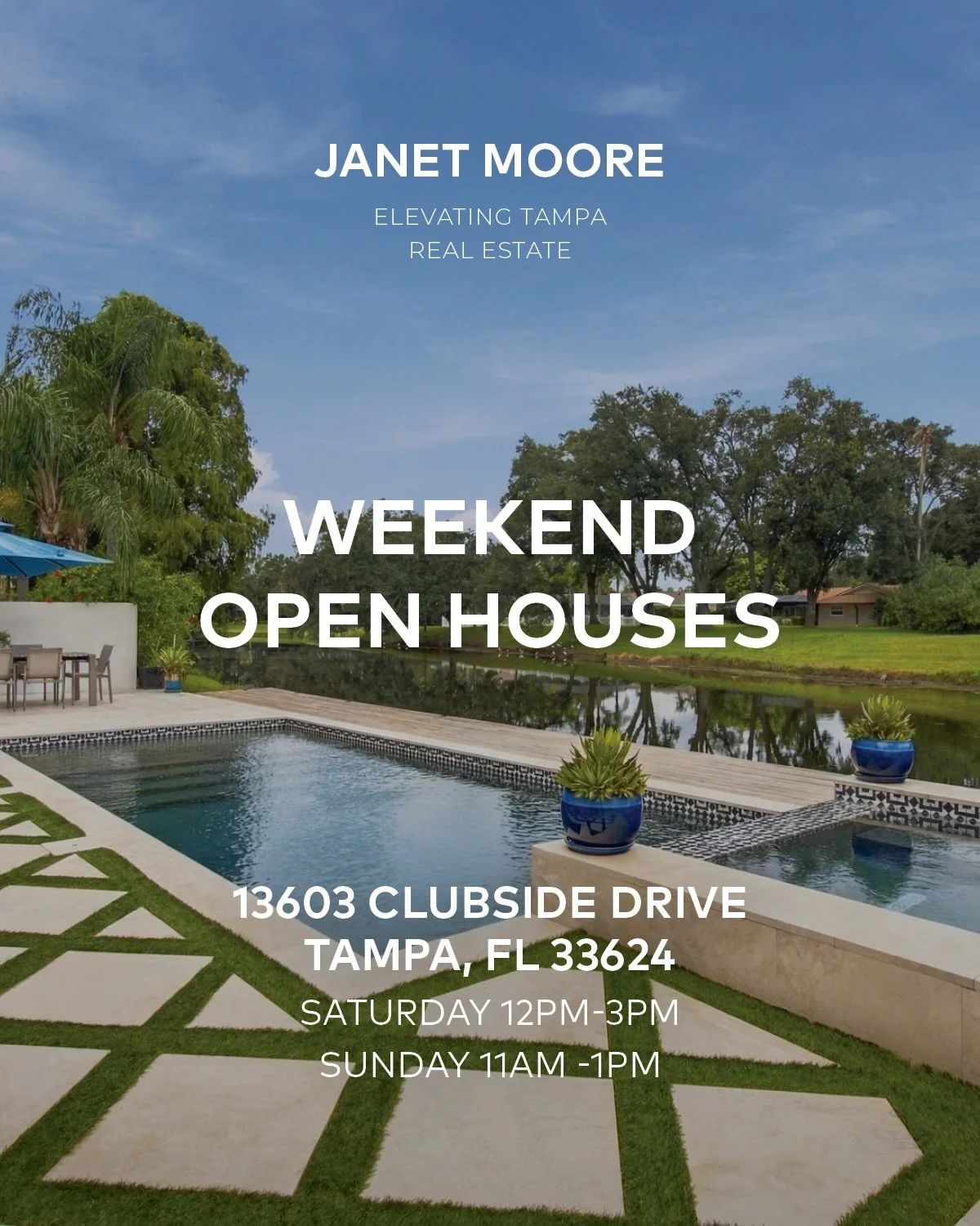 Tampa #OpenHouseWeekend

13603 Clubside Drive, Tampa, FL 33624 I $875,000
Saturday 12-3pm
Sunday 11am -1pm

Imagine waking up to extraordinary water views, relaxing by your heated saltwater pool and spa, and enjoying seamless indoor-outdoor living in