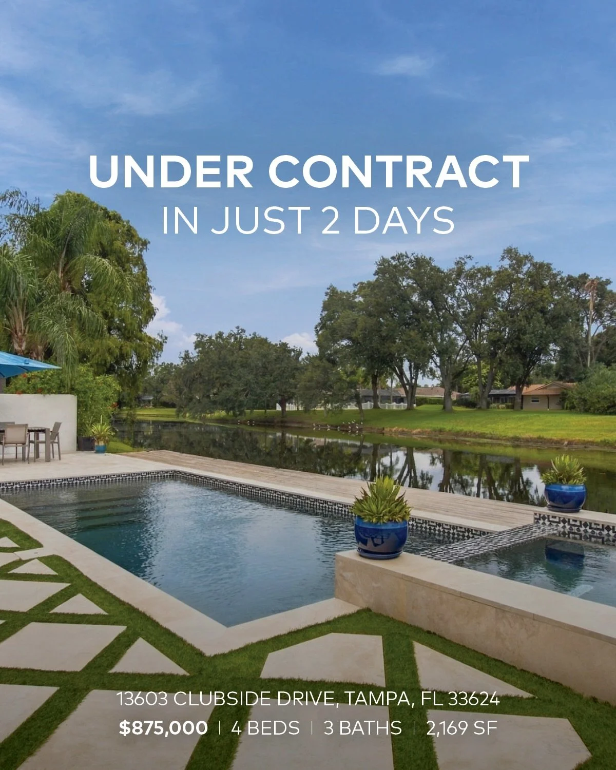 Under Contract in Just 2 Days!

After more than 20 groups toured this stunning water-view pool home in Carrollwood Village, multiple offers came pouring in! Featuring an open four-bedroom, two-bath layout, heated saltwater pool and spa, beautiful wat
