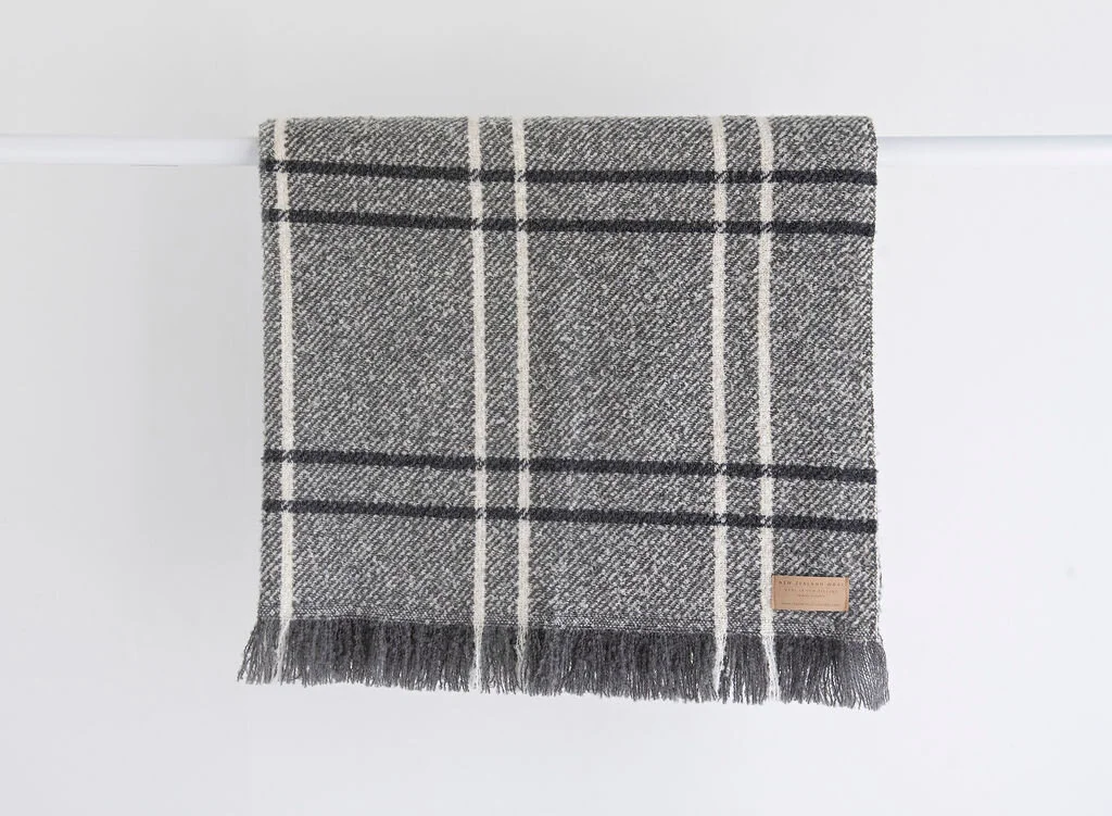 Wool Twill Throw Grey Window Check — MASTERWEAVE