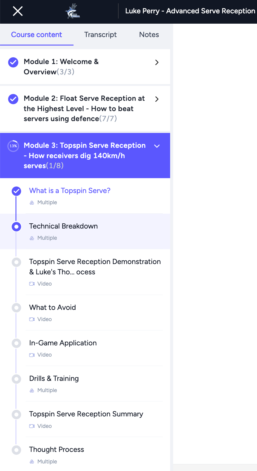 Luke Perry Libero serve reception course module breakdown