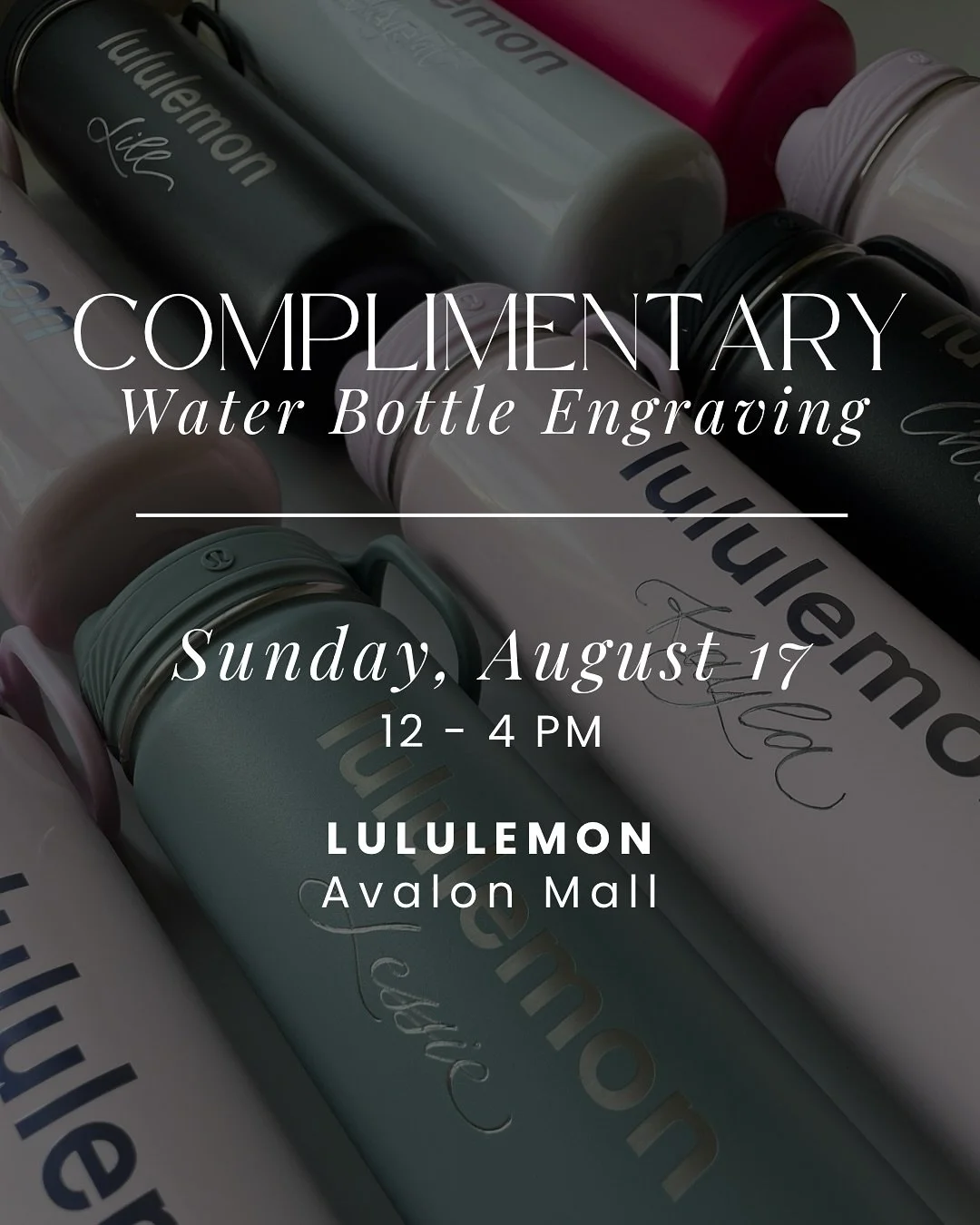 If you missed us on Thursday, we&rsquo;re back engraving at @lululemon tomorrow 12-4!

Complimentary engraving with any water bottle purchase 🤍