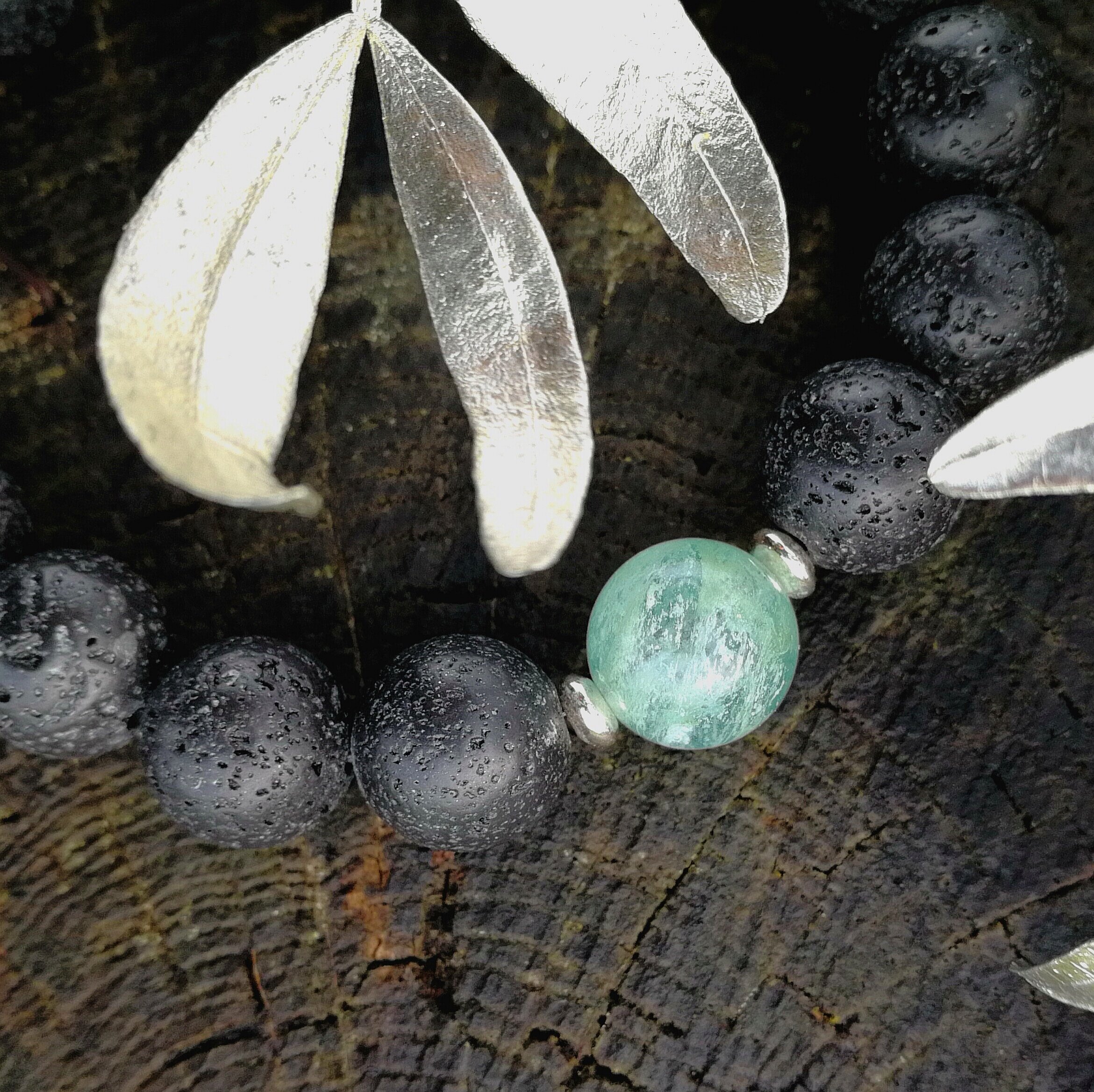 'EDEN' Moss Agate and Lava bead bracelet