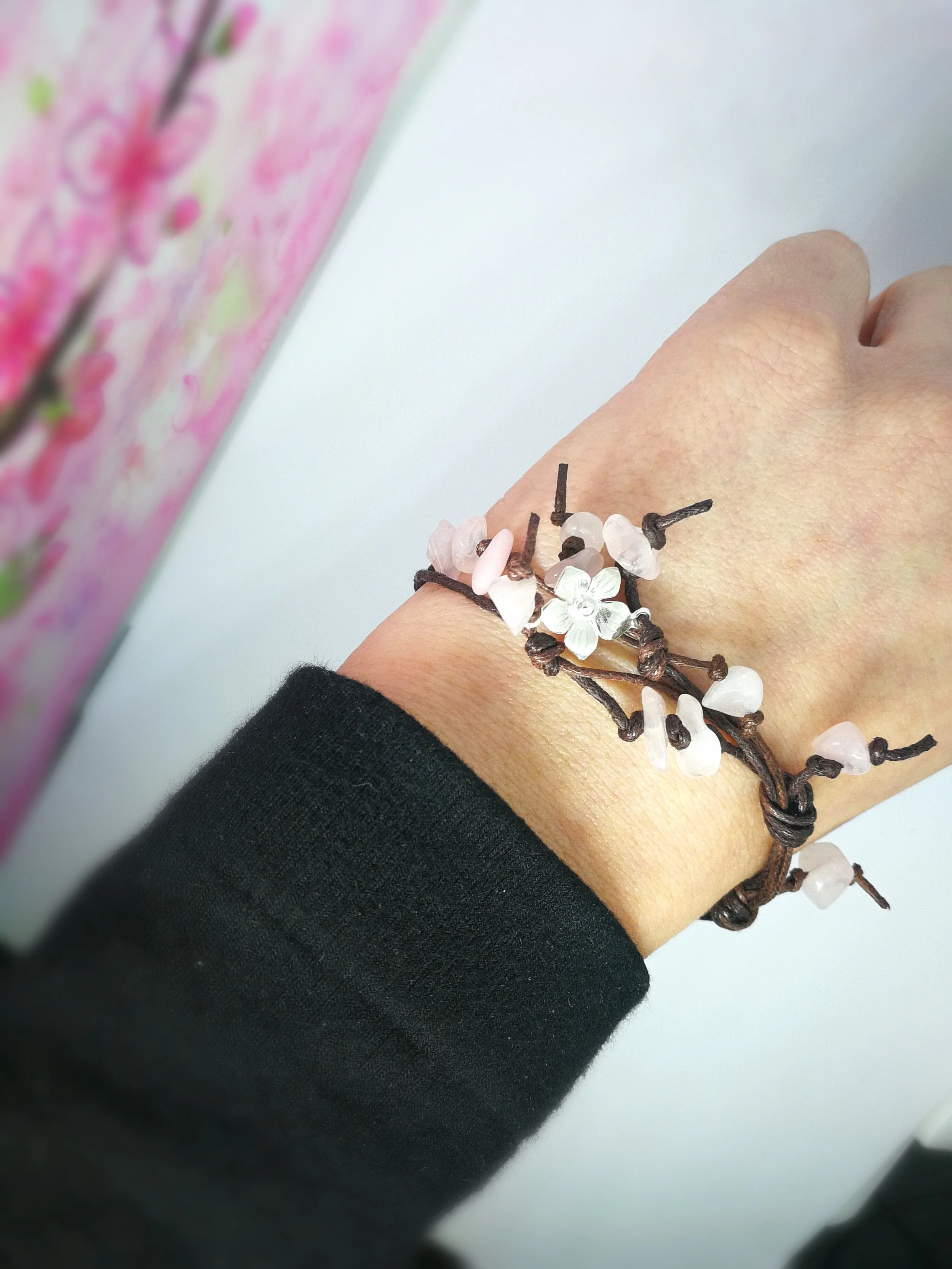 Cherry Blossom Rose Quartz & Sterling Silver Bracelet