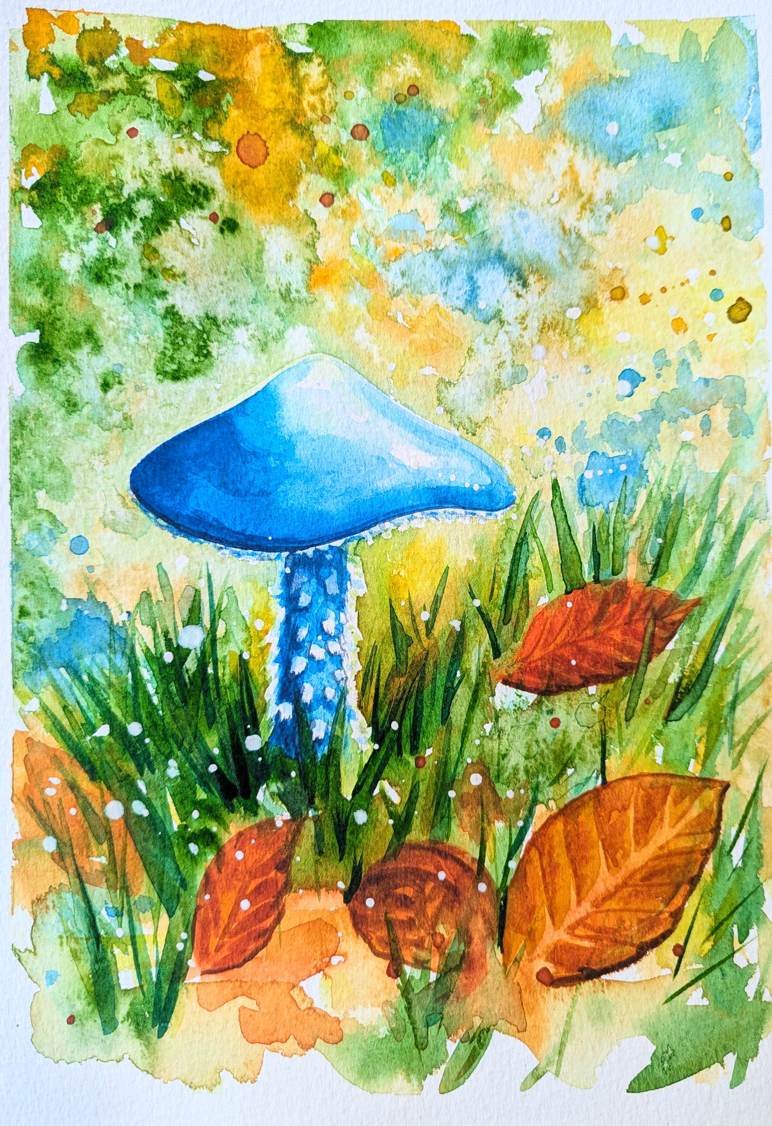 Blue Mushroom A5 Art Greetings Card