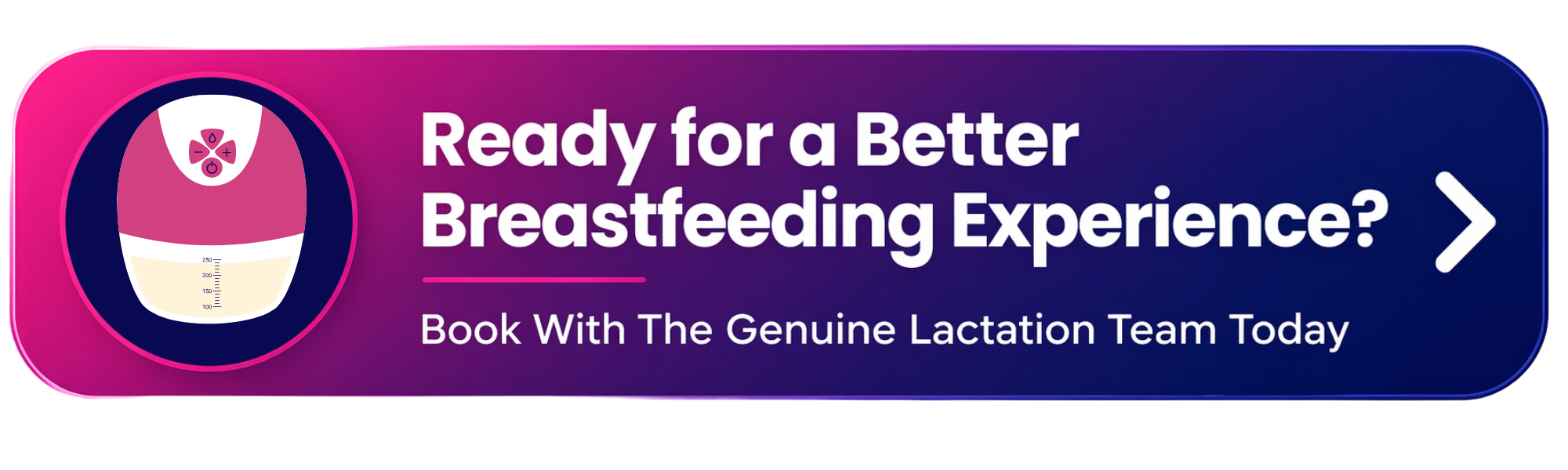 Gradient Banner with breast pump indicating to book now if you are ready for a better breastfeeding experience