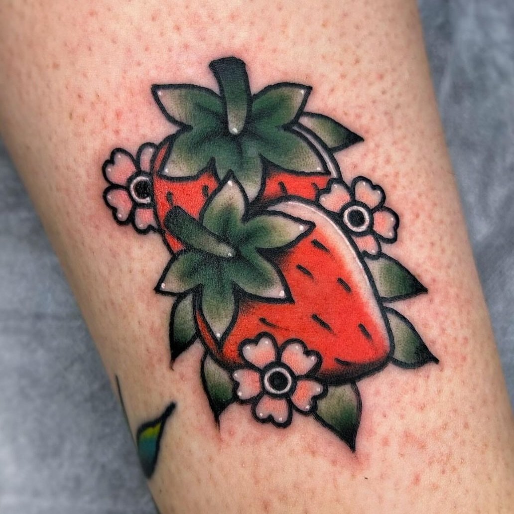 Sweet little trad strawberries by our artist @bubblegum.tattoos 🍓✨

Leaha&rsquo;s books are open, so hit her up now for your next piece 👌

#inkwizardstattoo #traditionaltattoo #tradtattoo #strawberrytattoo #strawberries
