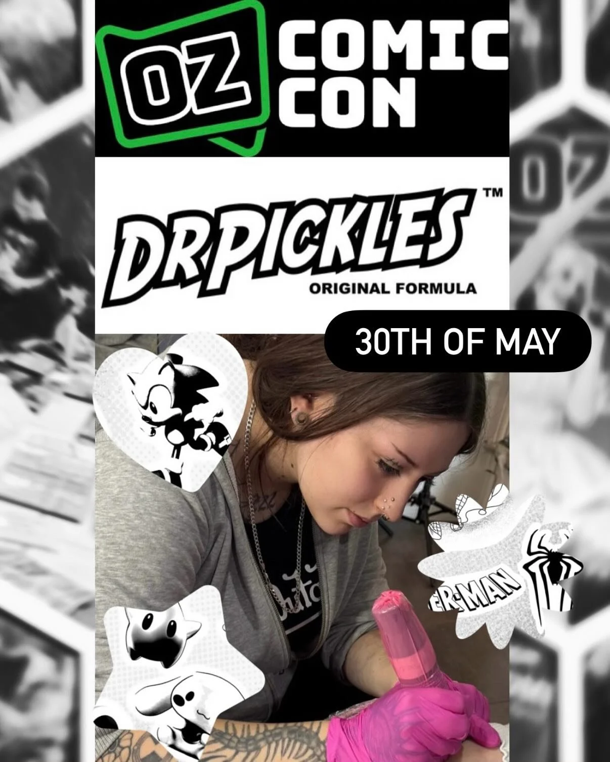 FLASH DROP!
I&rsquo;ll be tattooing with @drpickles_ at @ozcomiccon alongside some amazingly talented artists this Saturday 30th! 
Come past and say hi!
Bookings can be made on the Dr Pickles website, and walk ins are first come first served on the d